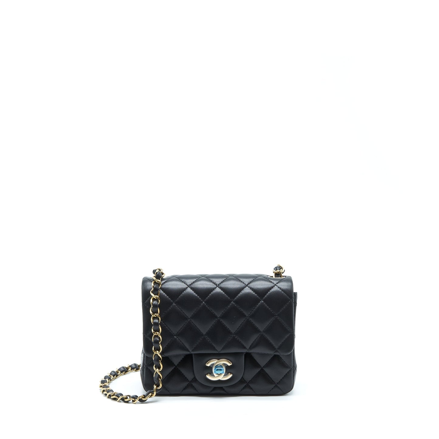 Chanel Square Flap Lambskin LGHW Microchip Black Shoulder Bag