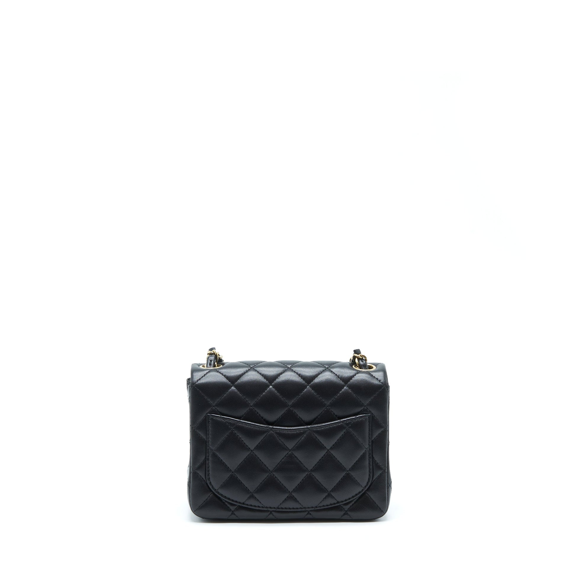 Chanel Square Flap Lambskin LGHW Microchip Black Shoulder Bag