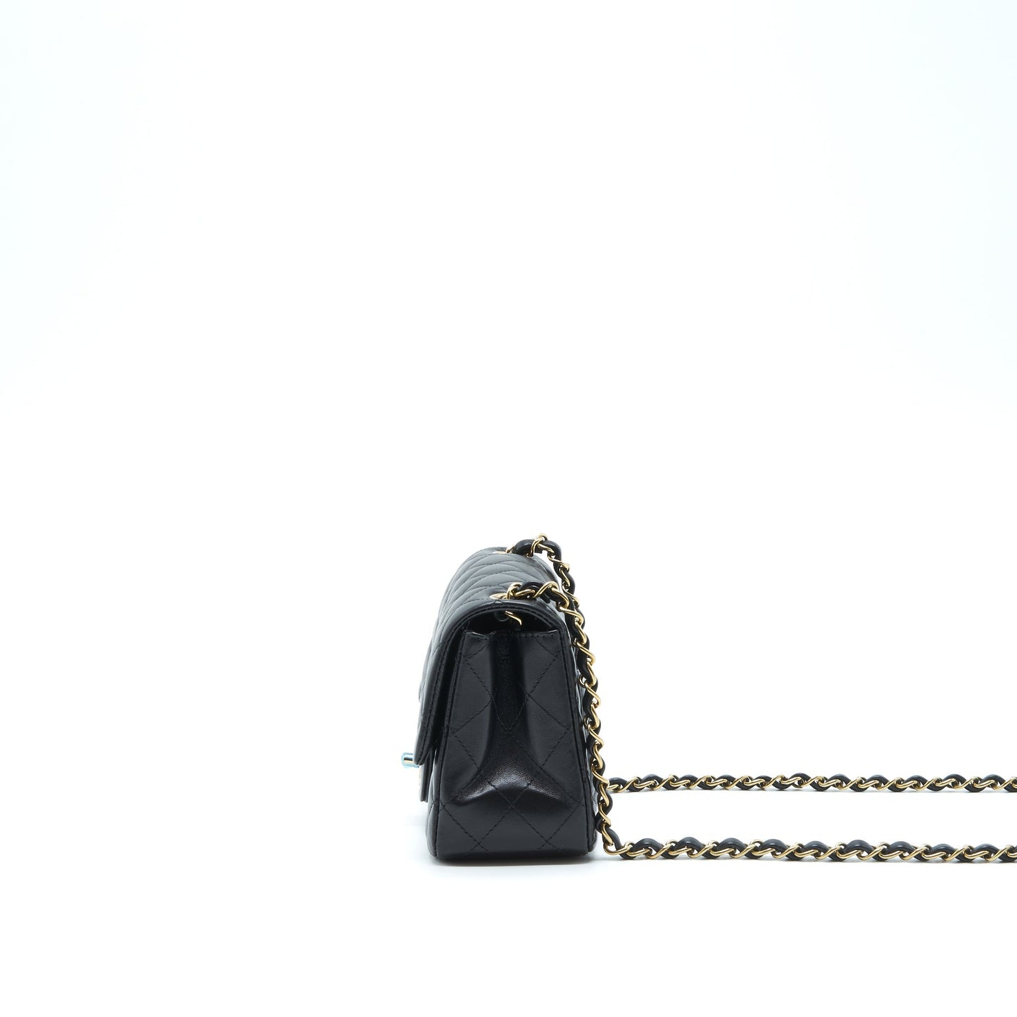 Chanel Square Flap Lambskin LGHW Microchip Black Shoulder Bag