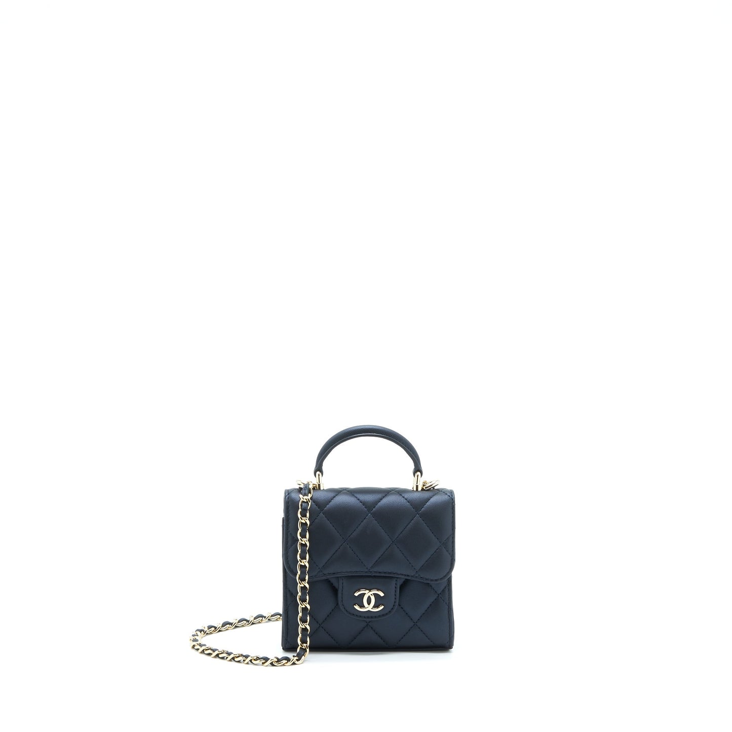 Chanel 22S Top Handle Flap Lambskin Navy Shoulder Bag