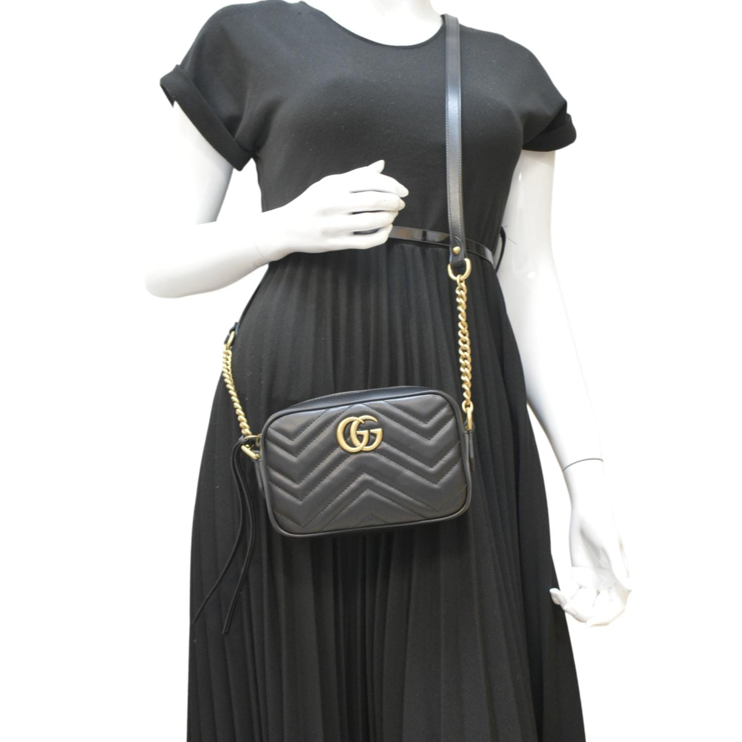 Gucci Marmont Mini Chain Crossbody Bag Leather Matelasse