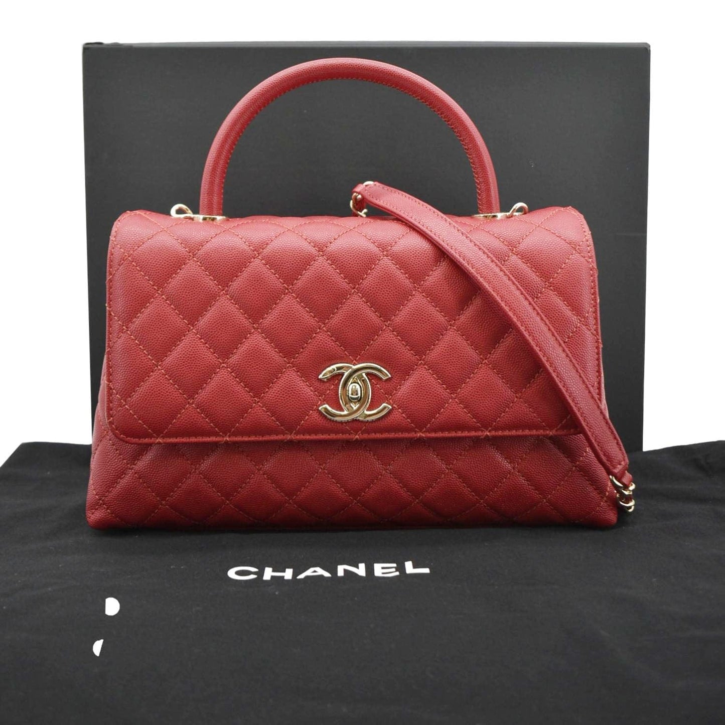 Chanel CC Coco Caviar Top Handle Leather Red Travel Bag