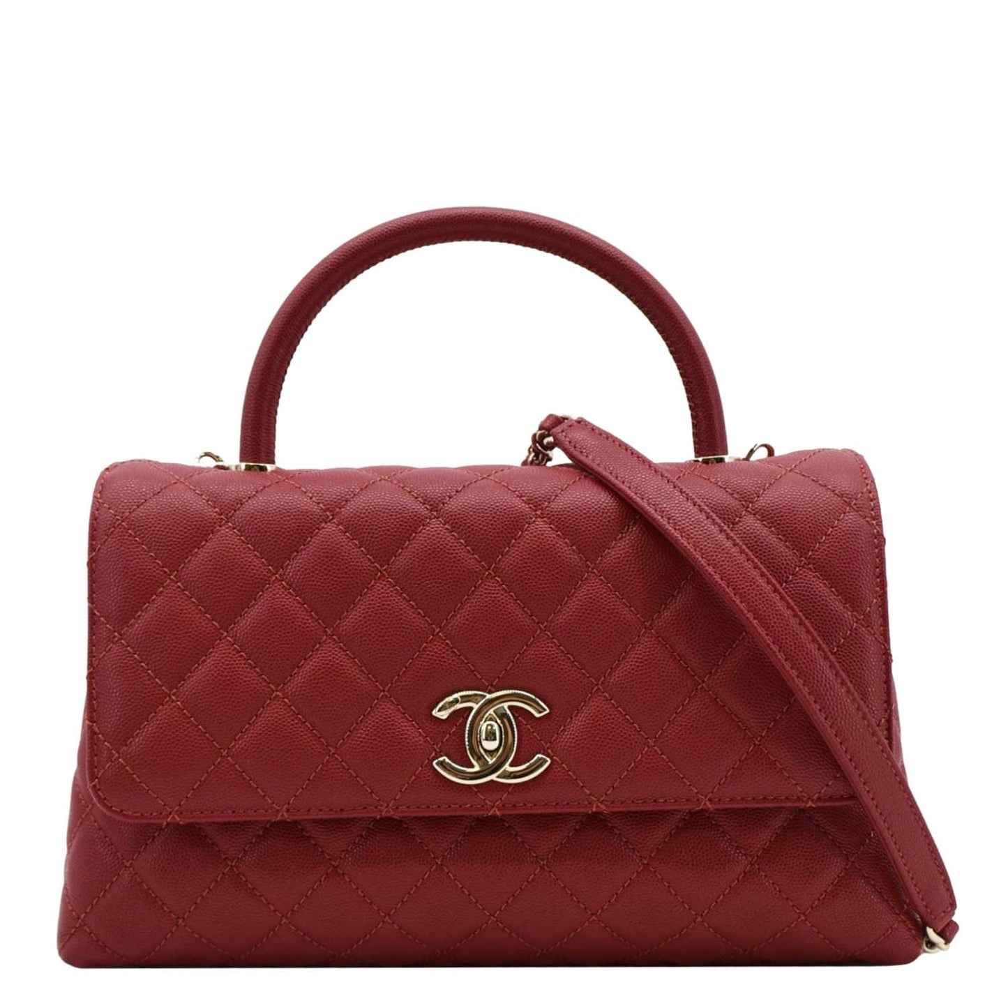 Chanel CC Coco Caviar Top Handle Leather Red Travel Bag