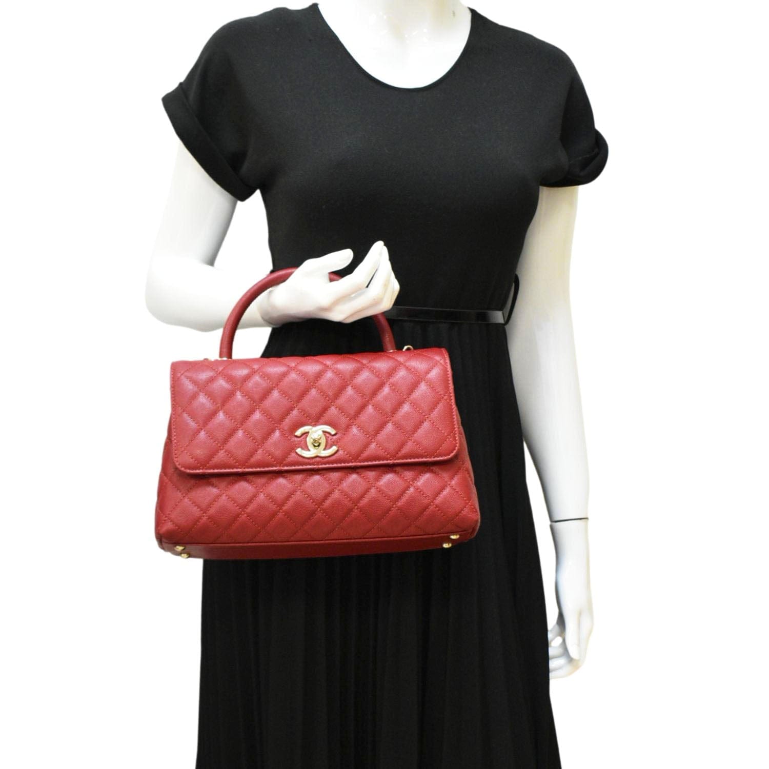 Chanel CC Coco Caviar Top Handle Leather Red Travel Bag