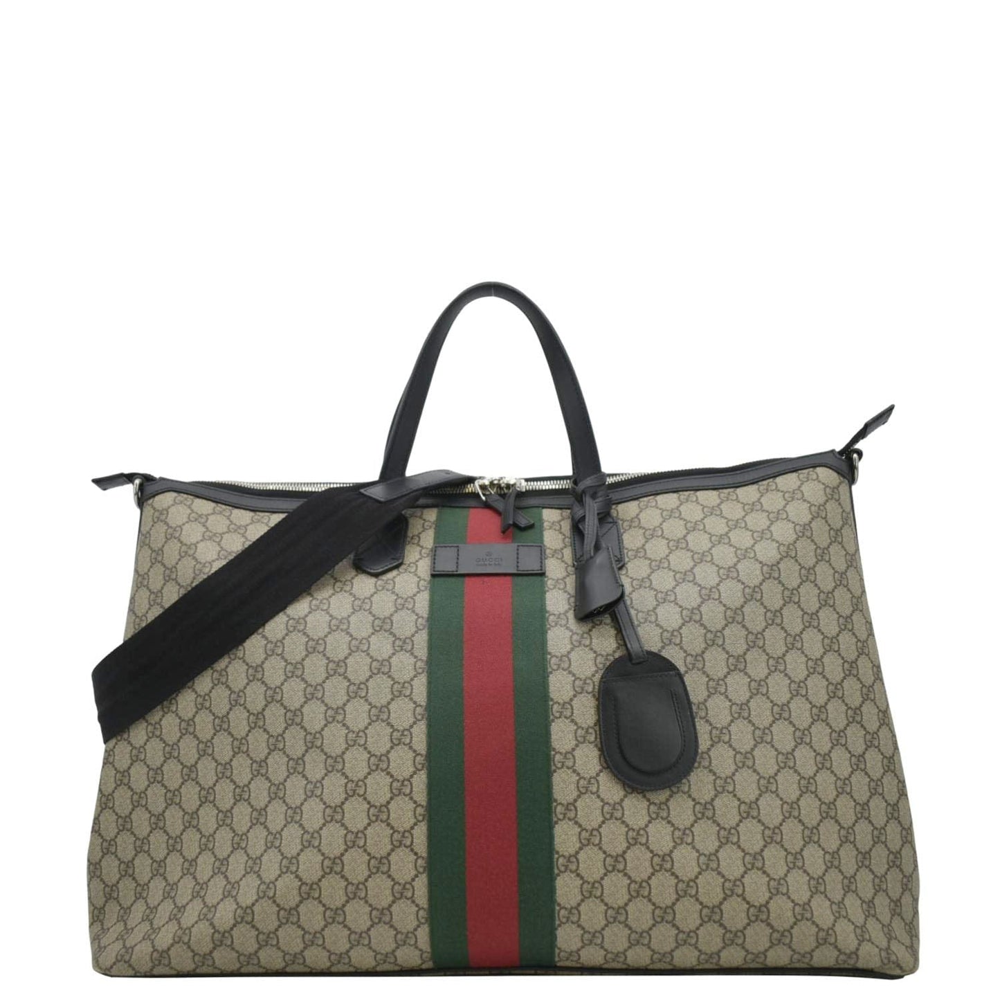 Gucci Large Zippered Supreme Web Duffle Bag Canvas Beige Shoulder Bag
