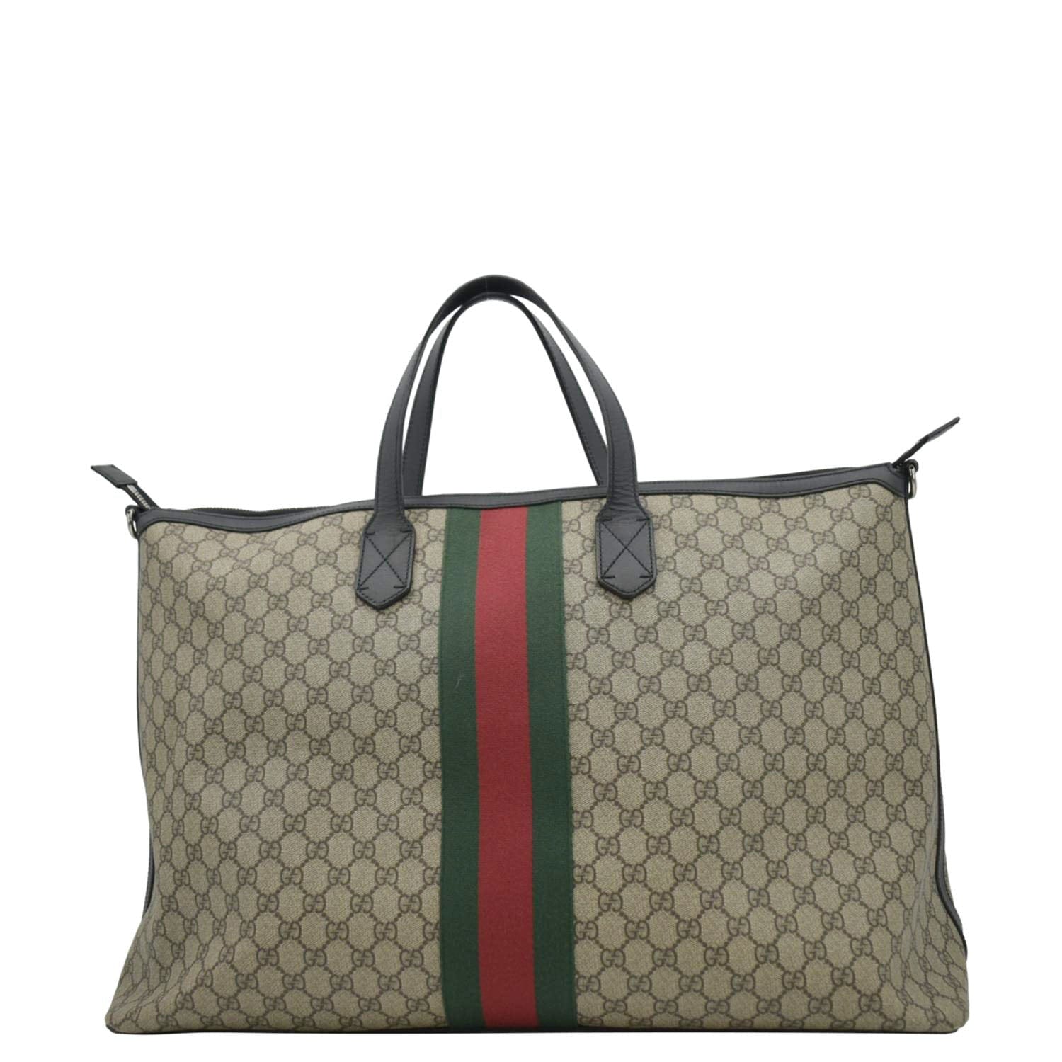 Gucci Large Zippered Supreme Web Duffle Bag Canvas Beige Shoulder Bag