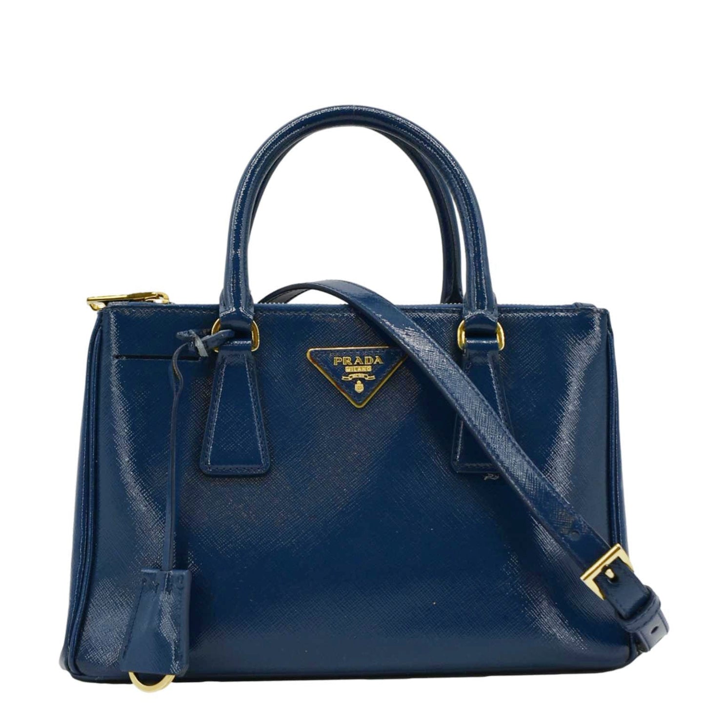 Prada Galleria Double Tote Bag Leather Saffiano Blue Double Zip 1