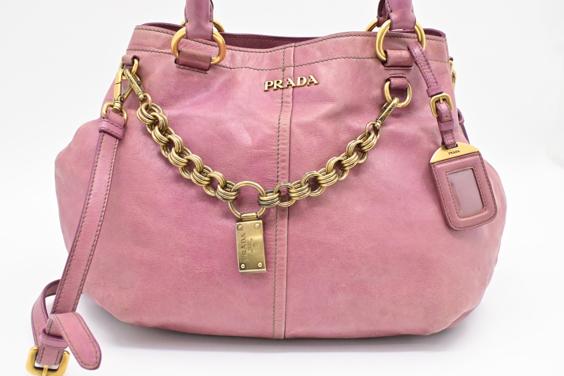 Prada Way Bag In Leather Pink Travel Bag