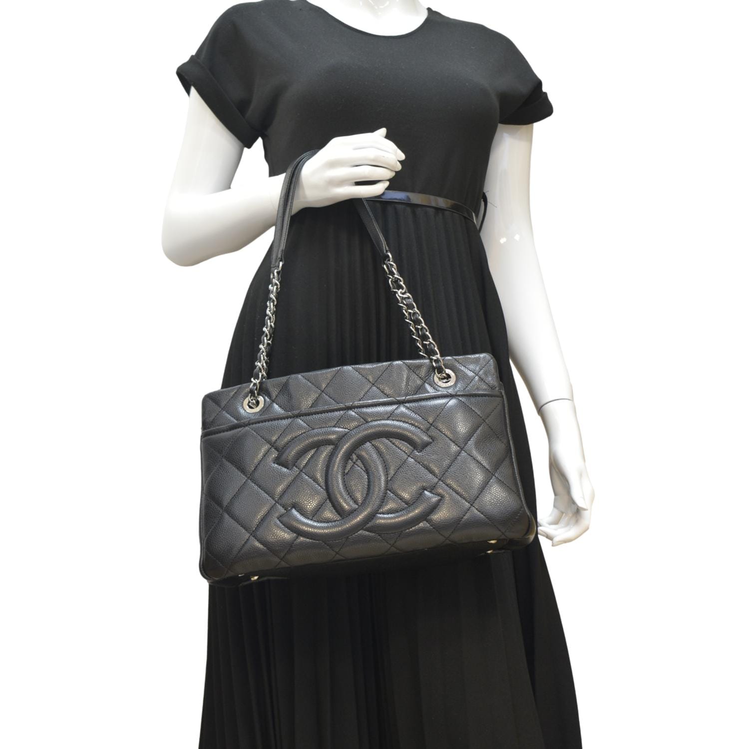 Chanel Timeless CC Soft Quilted Caviar Leather Black Travel Bag Cc Tote