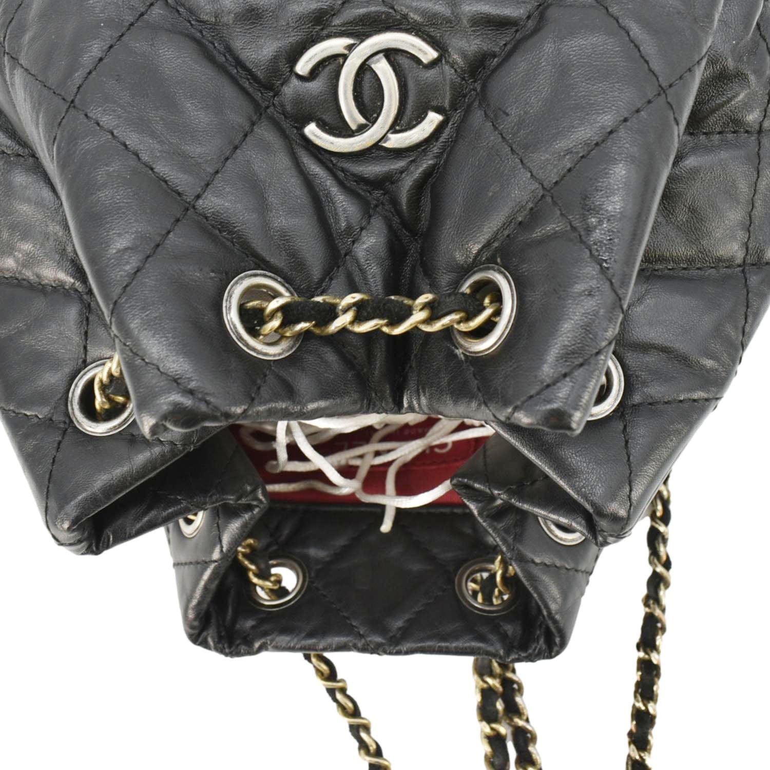 Chanel Gabrielle Quilted Aged Backpack Leather Calfskin Black Travel Bag