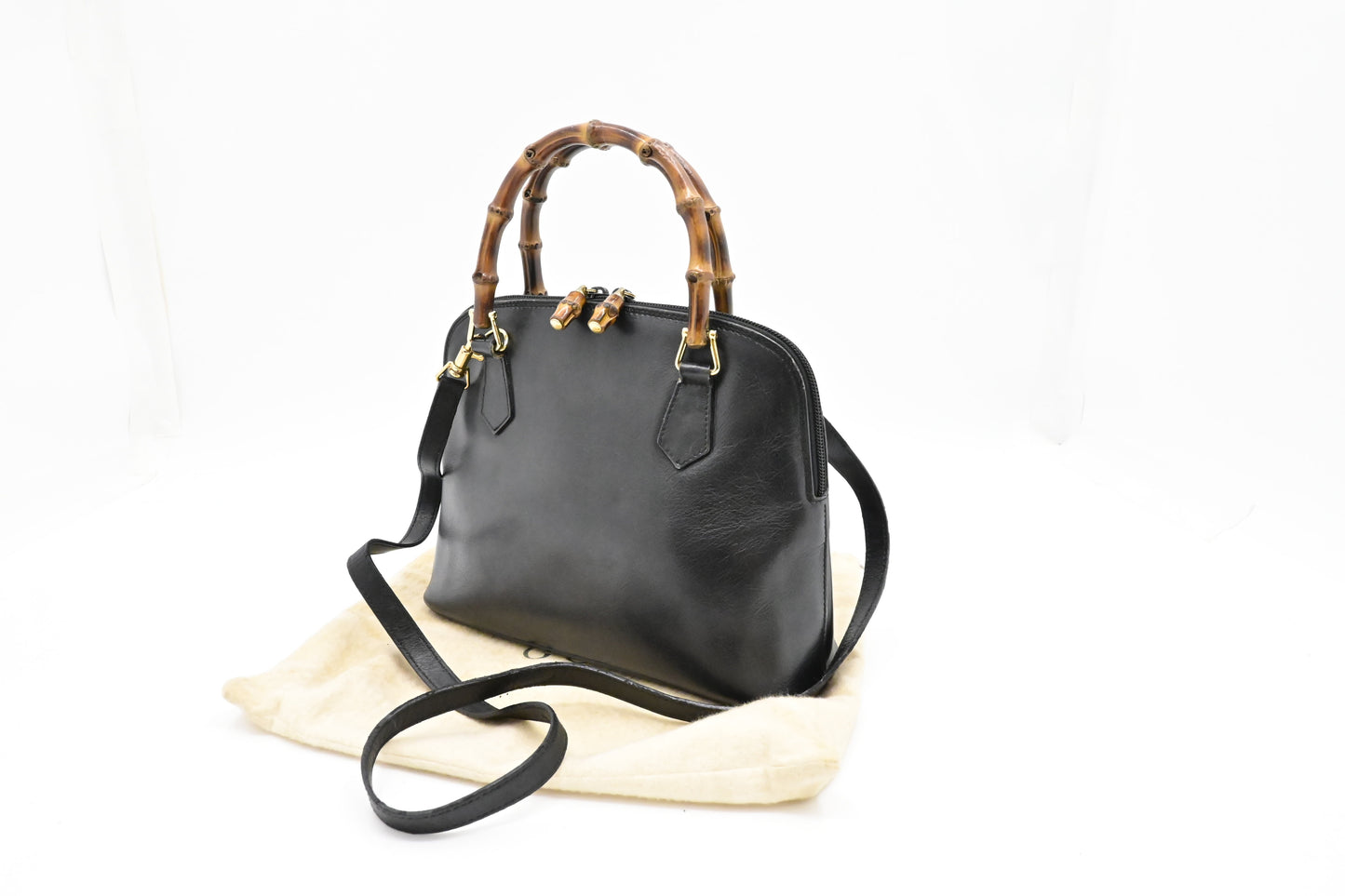 Gucci Bamboo 2-Way Leather Black Handbag