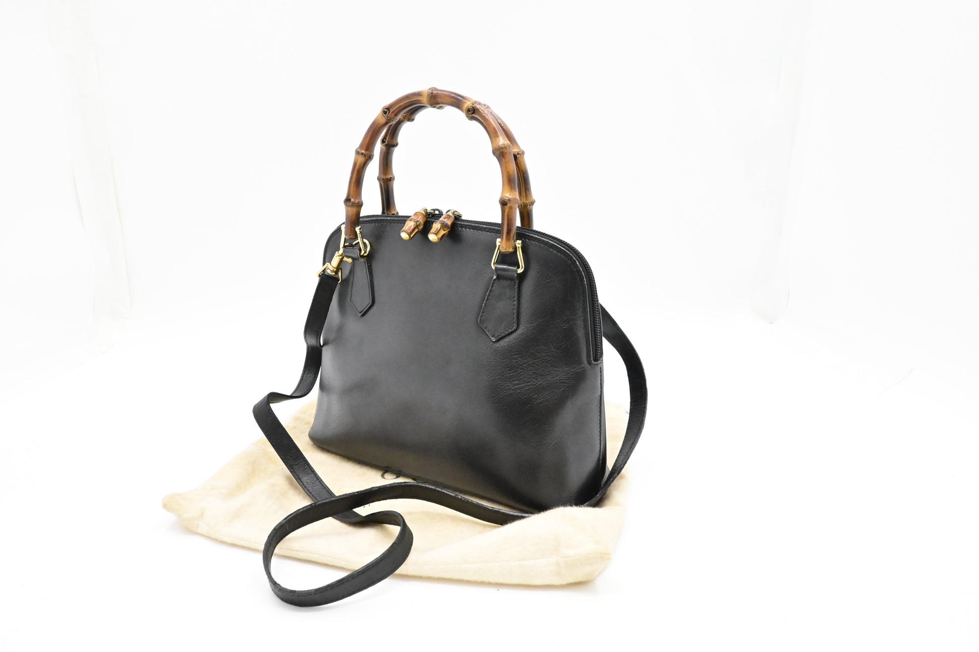 Gucci Bamboo 2-Way Leather Black Handbag