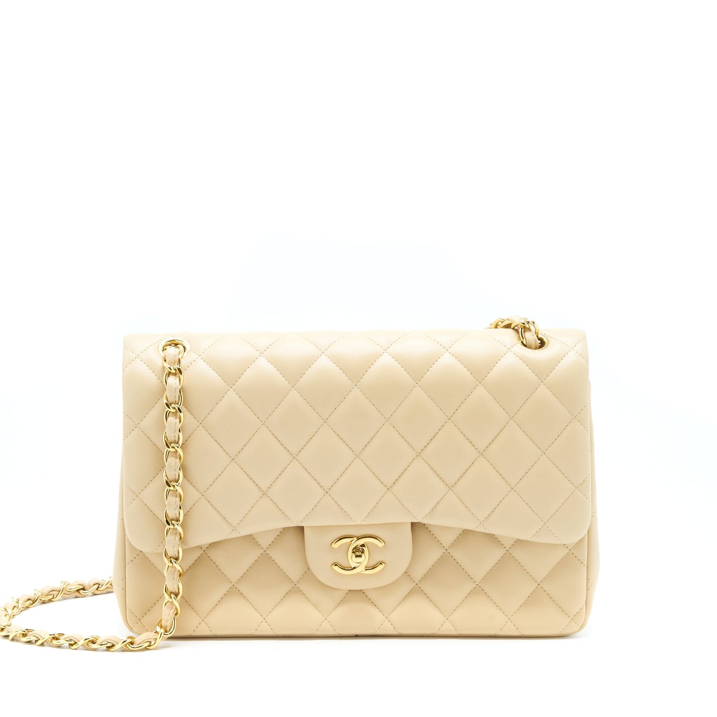 Chanel Jumbo Classic Double Flap Lambskin LGHW Beige Shoulder Bag