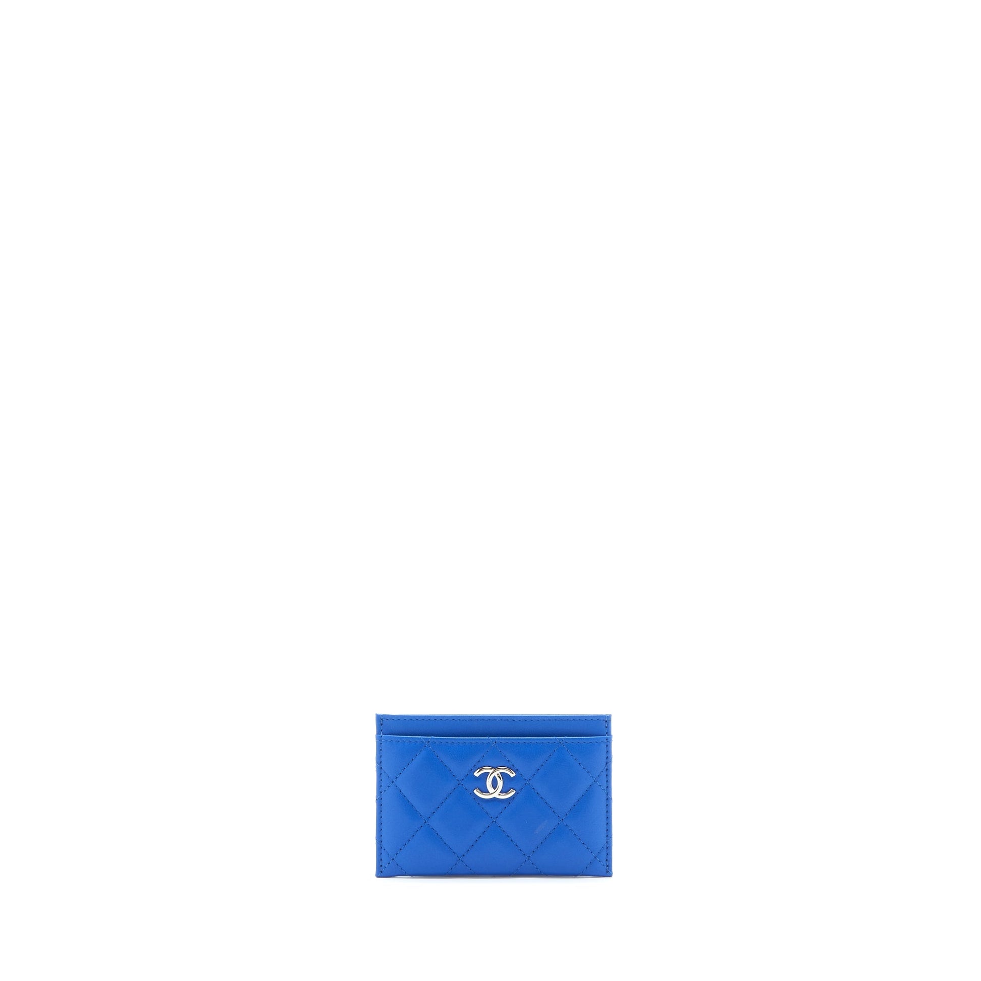 Chanel Classic CC Card Holder Lambskin SHW Blue Wallet Case