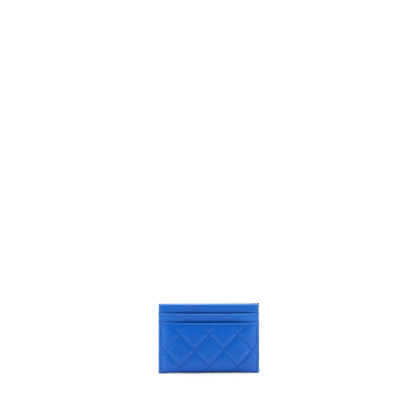 Chanel Classic CC Card Holder Lambskin SHW Blue Wallet Case