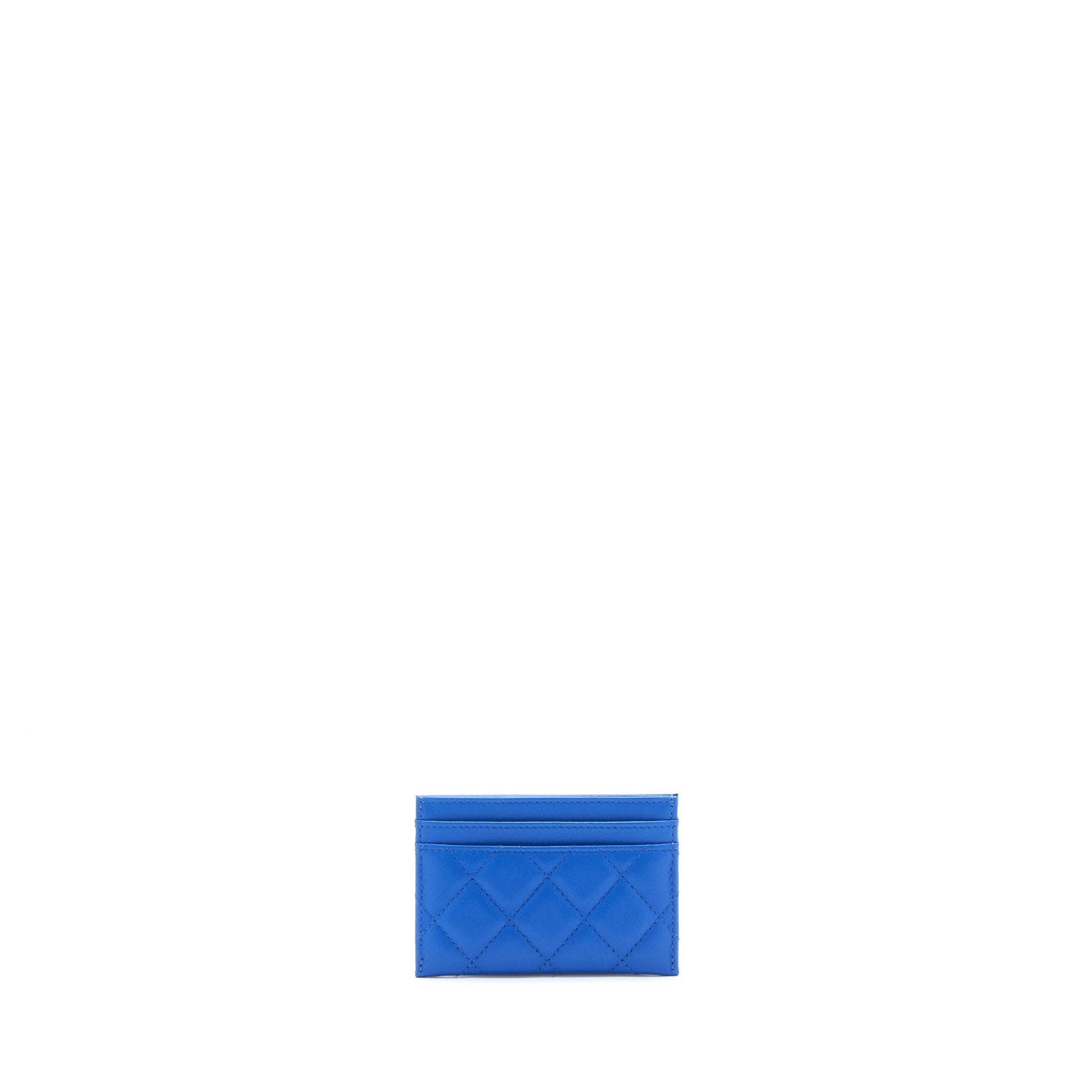 Chanel Classic CC Card Holder Lambskin SHW Blue Wallet Case