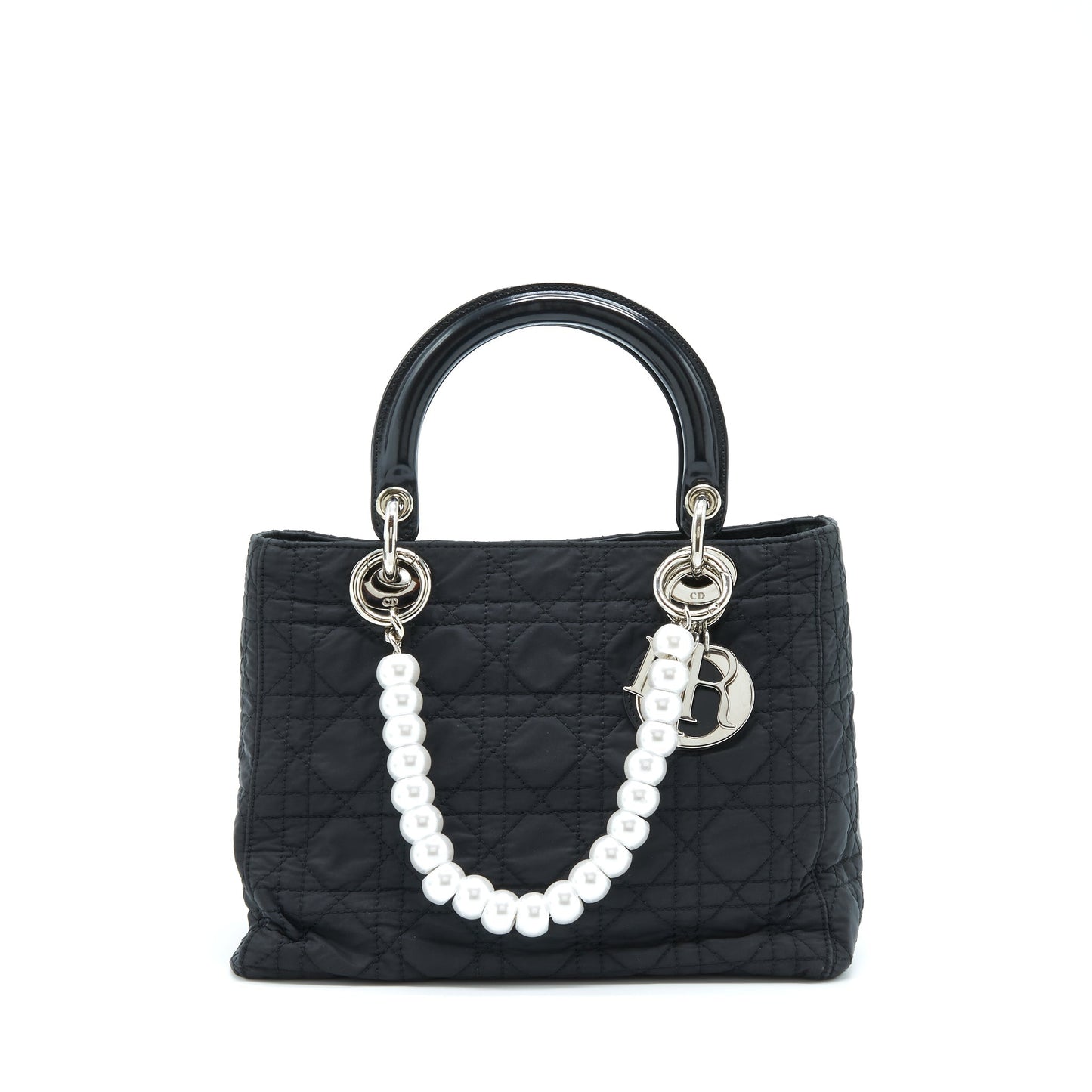 Dior Lady Fabric Handbag Nylon Black Travel Bag