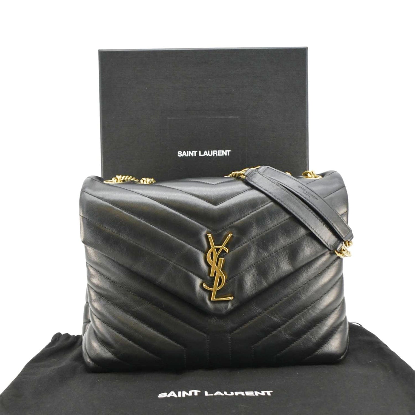 YSL Saint Laurent Yves Loulou Crossbody Bag Leather Quilted Black Laurent Medium Loulou