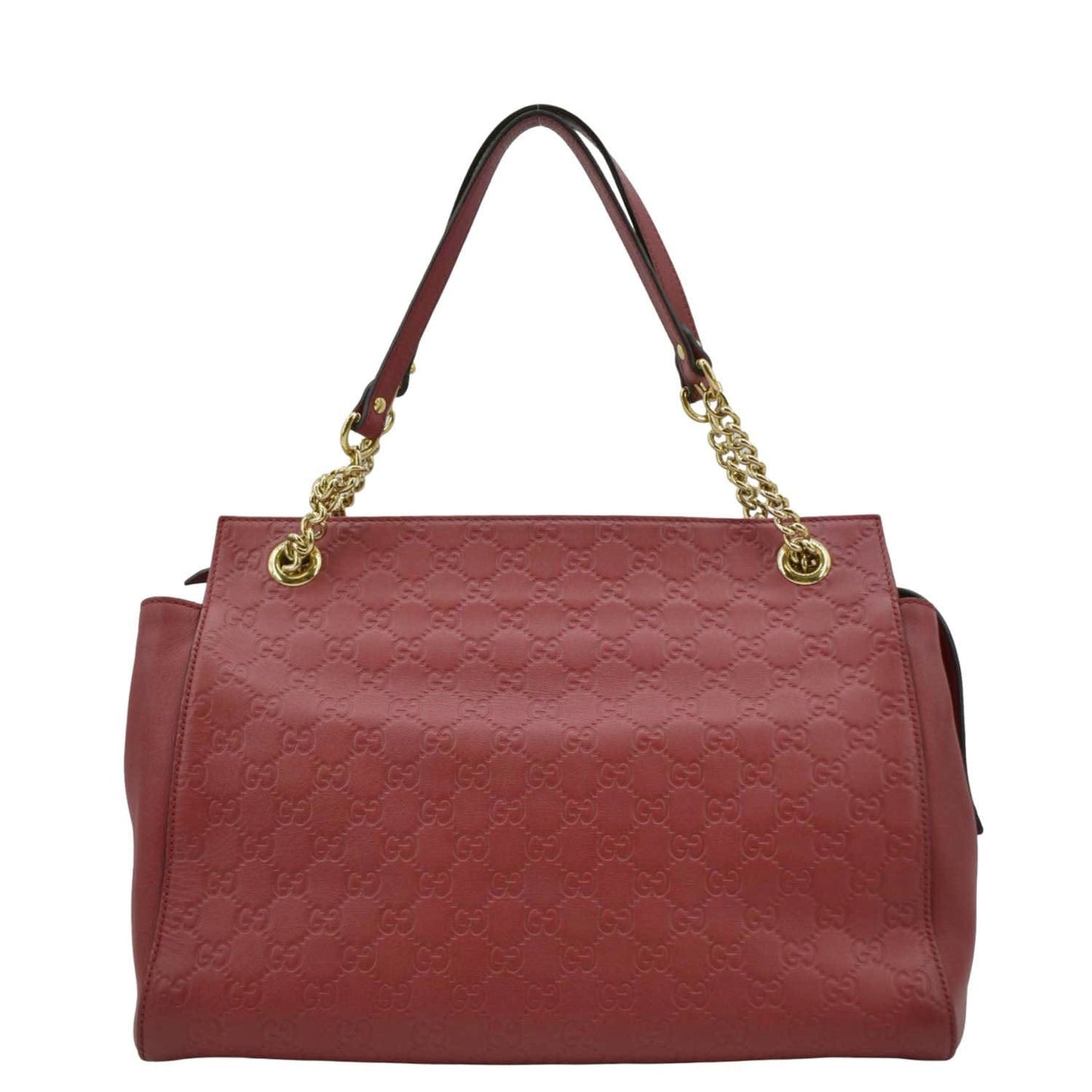 Gucci Soft Signature Chain Shoulder Tote Bag Leather Red Shoulder Bag