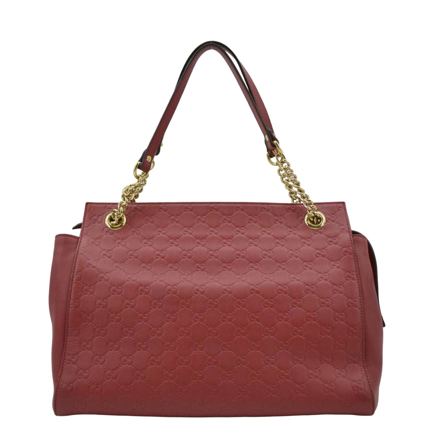 Gucci Soft Signature Chain Shoulder Tote Bag Leather Red Shoulder Bag