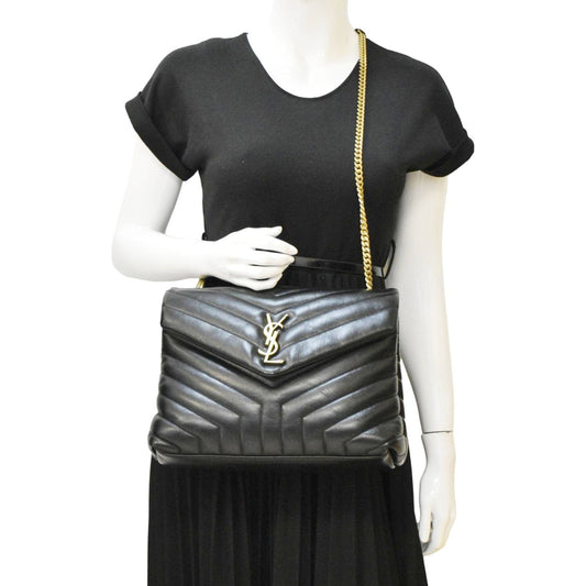 YSL Saint Laurent Yves Loulou Crossbody Bag Leather Quilted Black Laurent Medium Loulou