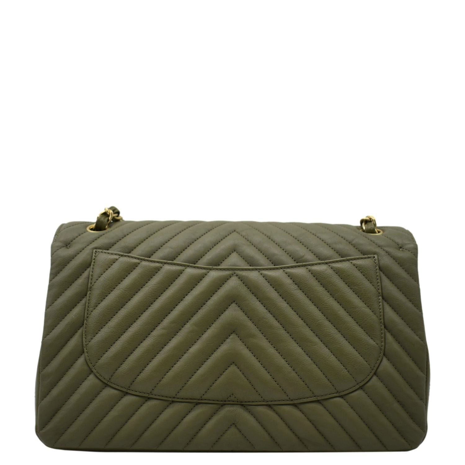 Chanel Classic Jumbo Flap Chevron Olive Leather Travel Bag