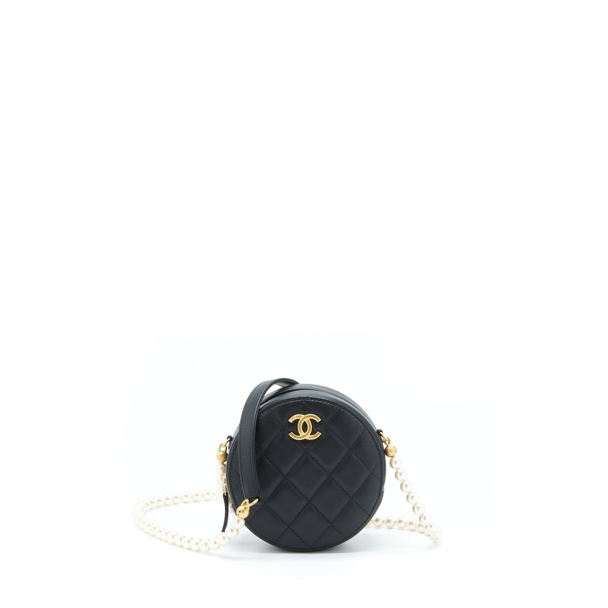Chanel Pearl Round Calfskin GHW Black Clutch Bag