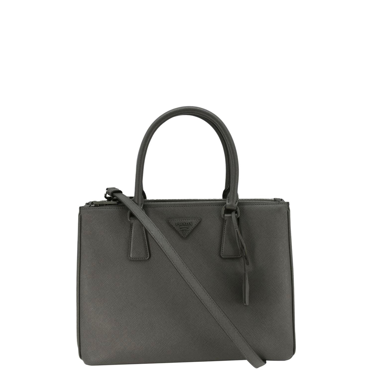 Prada Galleria Double Tote Bag Leather Saffiano Gray