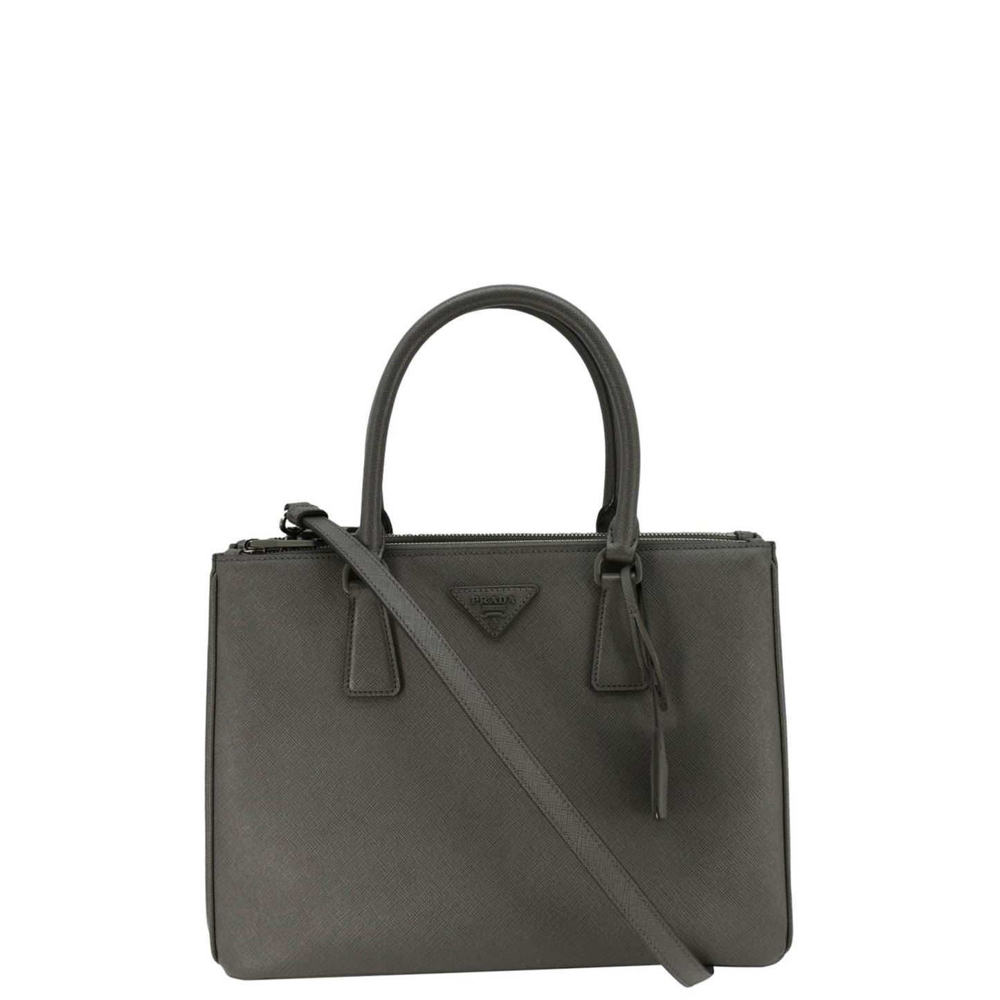 Prada Tote Bag Galleria Double- Grey Leather Saffiano Gray
