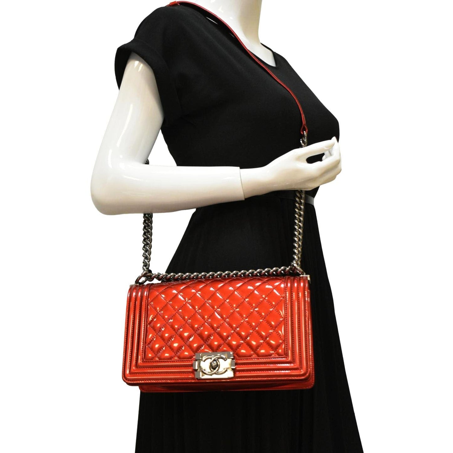 Chanel Boy Flap Leather Red Travel Bag