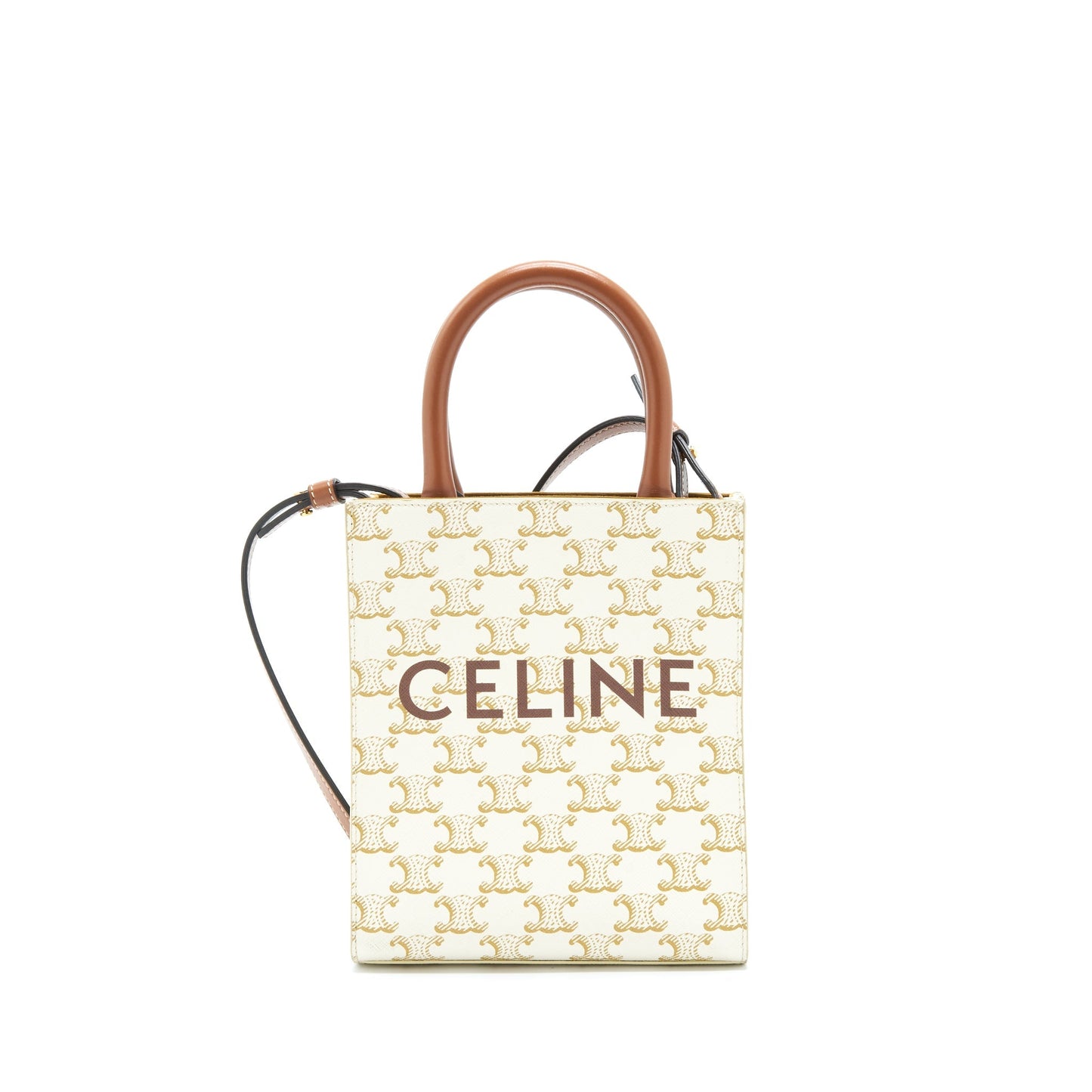 Celine Vertical Tote Cabas In Triomphe Calfskin Handbag Canvas White Tote Bag