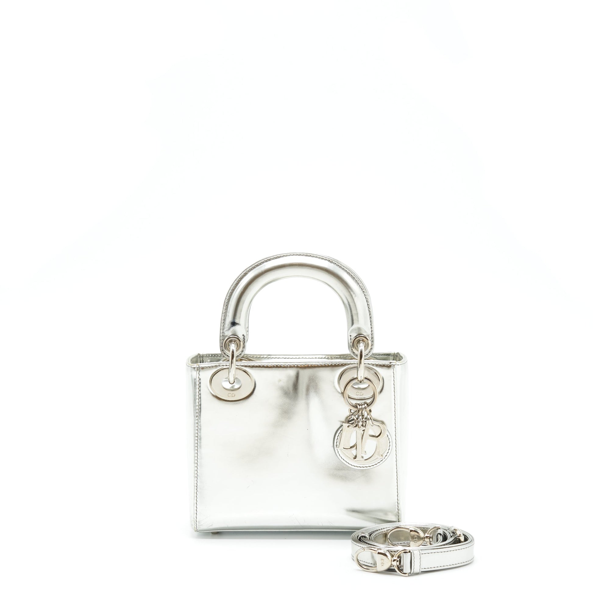 Dior Lady Metallic Handbag Silver Mini Travel Bag