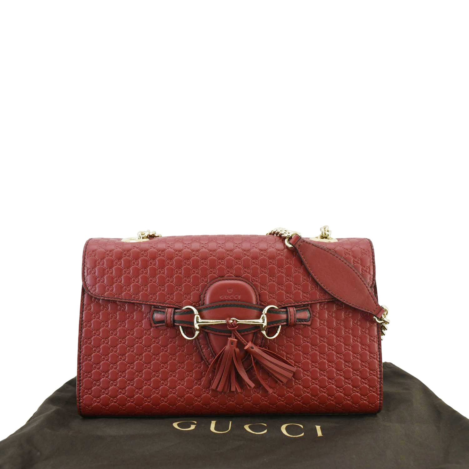 Gucci Emily ssima Chain Shoulder Bag Leather Red