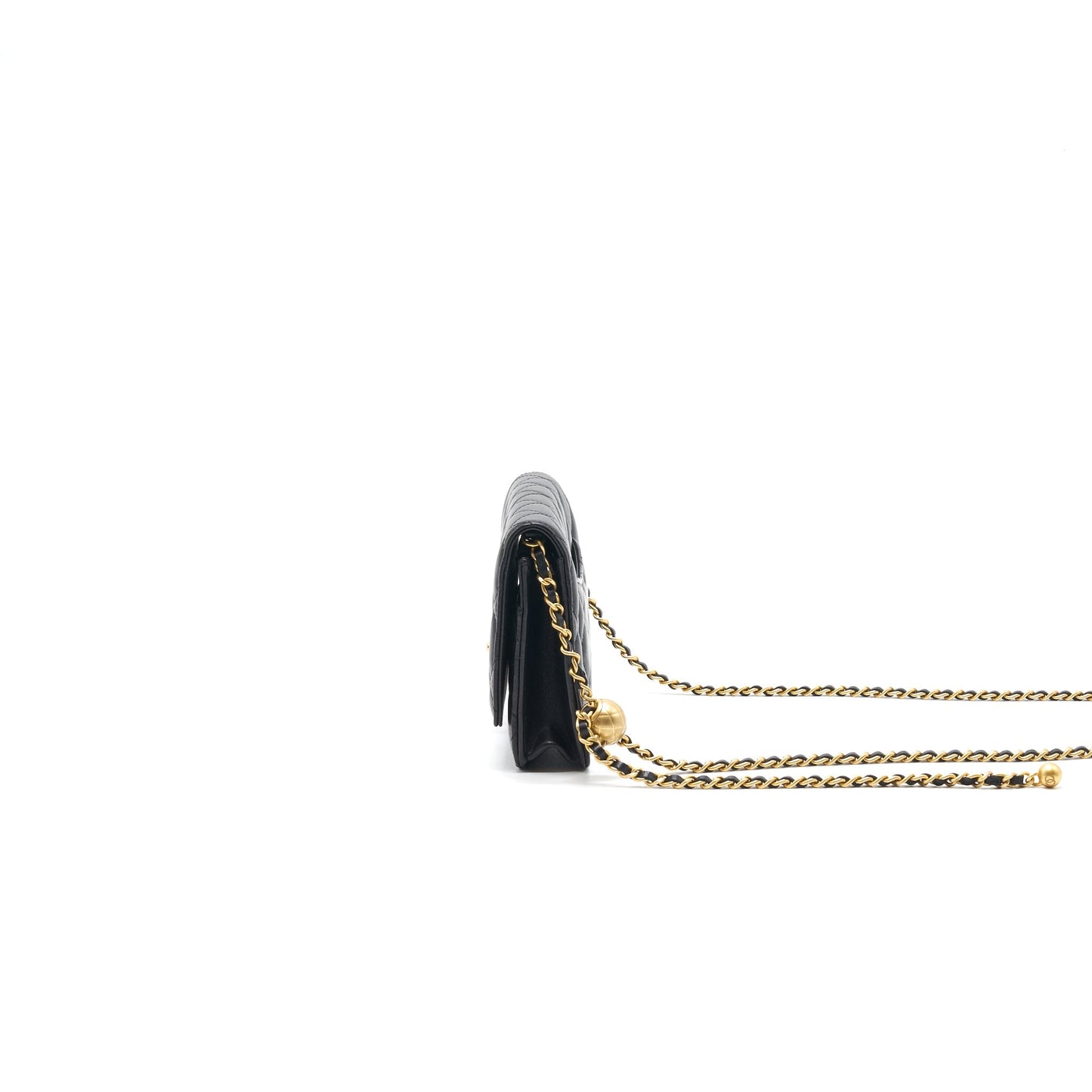 Chanel Lambskin Quilted CC Pearl Crush Wallet on Chain Black GHW