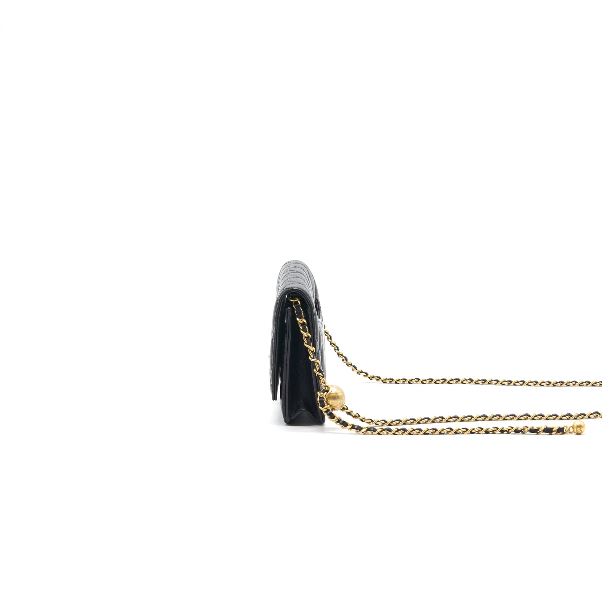 Chanel Lambskin Quilted CC Pearl Crush Wallet on Chain Black GHW