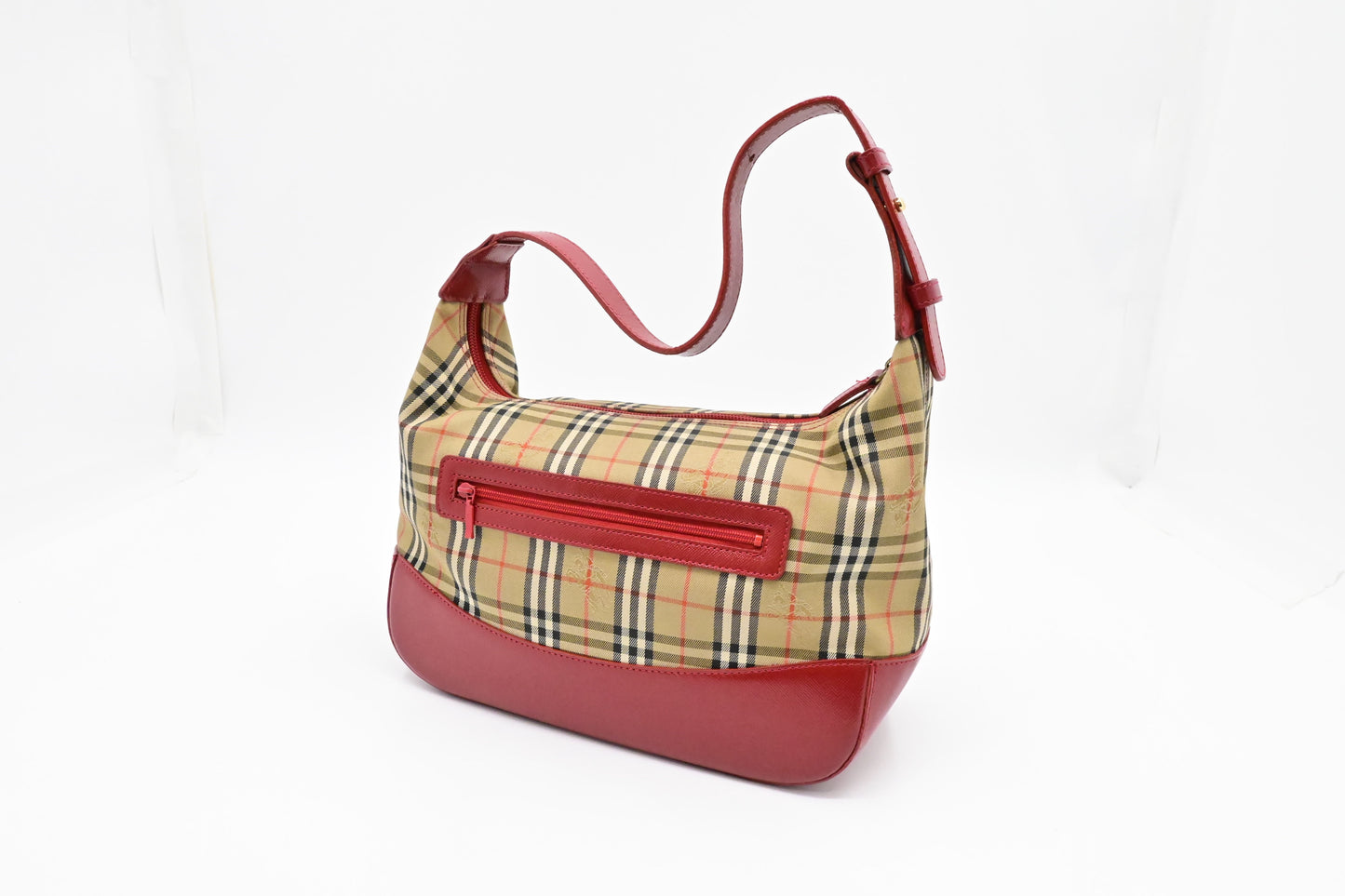 Burberry Shoulder Bag In Checked Leather Canvas Red