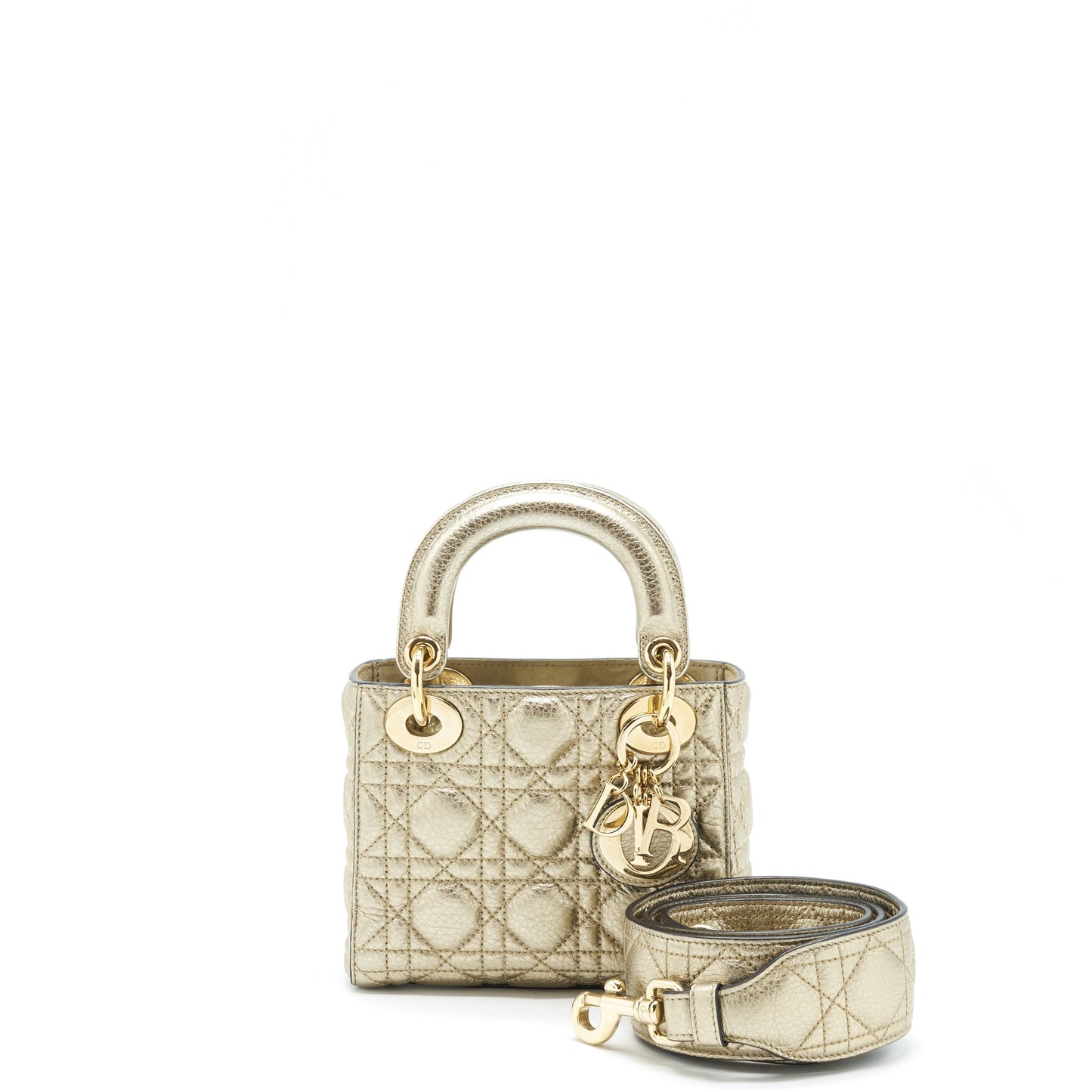 Dior Lady Supple Grained Calfskin Metallic Handbag Gold Mini Travel Bag