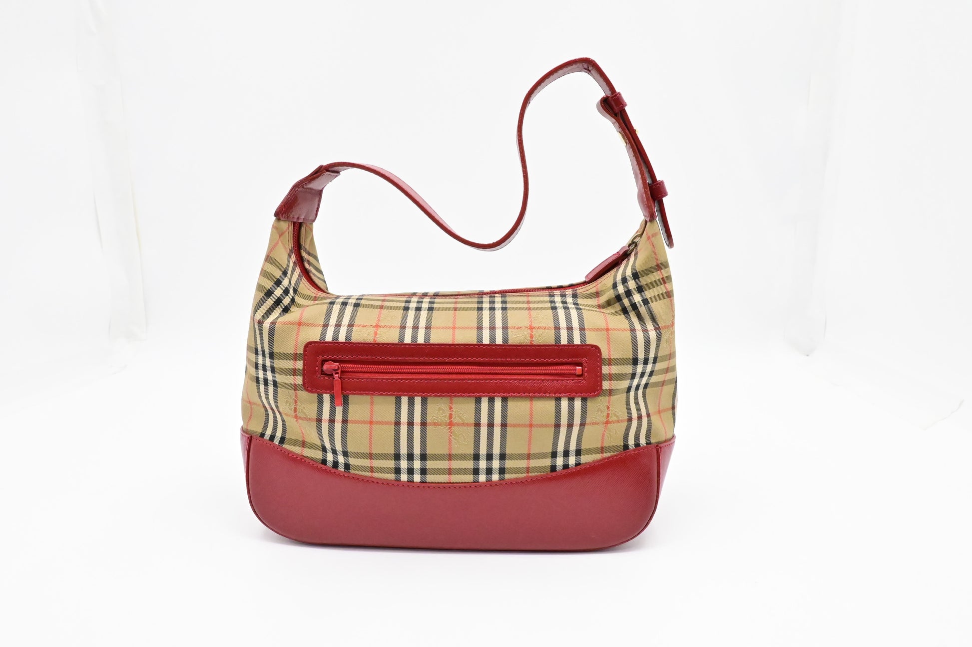 Burberry Shoulder Bag In Checked Leather Canvas Red