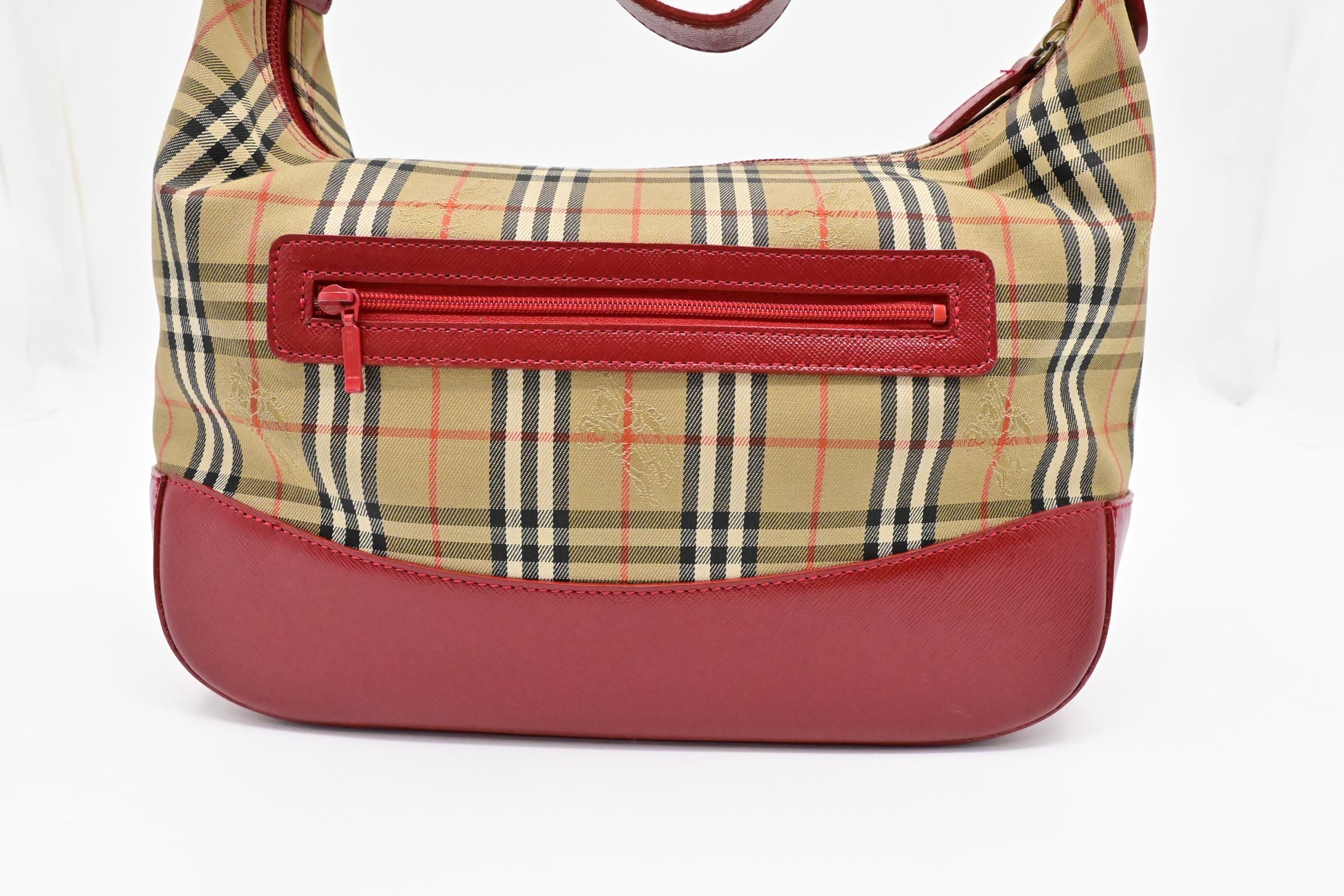 Burberry Shoulder Bag In Checked Leather Canvas Red