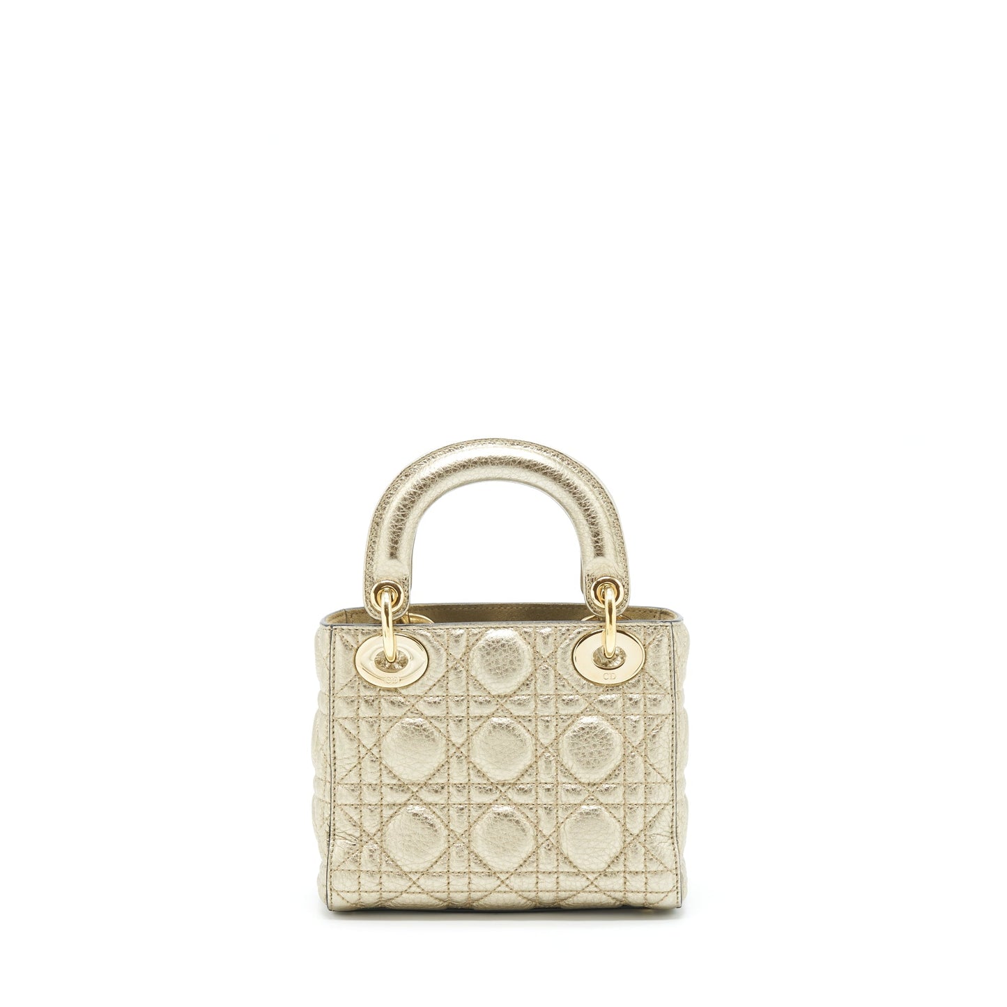 Dior Lady Supple Grained Calfskin Metallic Handbag Gold Mini Travel Bag