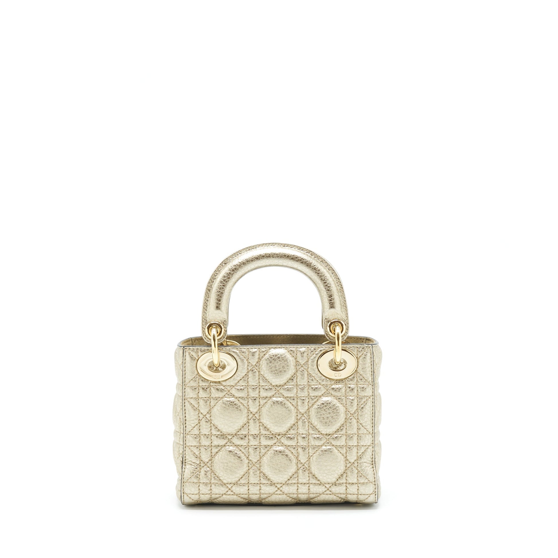 Dior Lady Supple Grained Calfskin Metallic Handbag Gold Mini Travel Bag