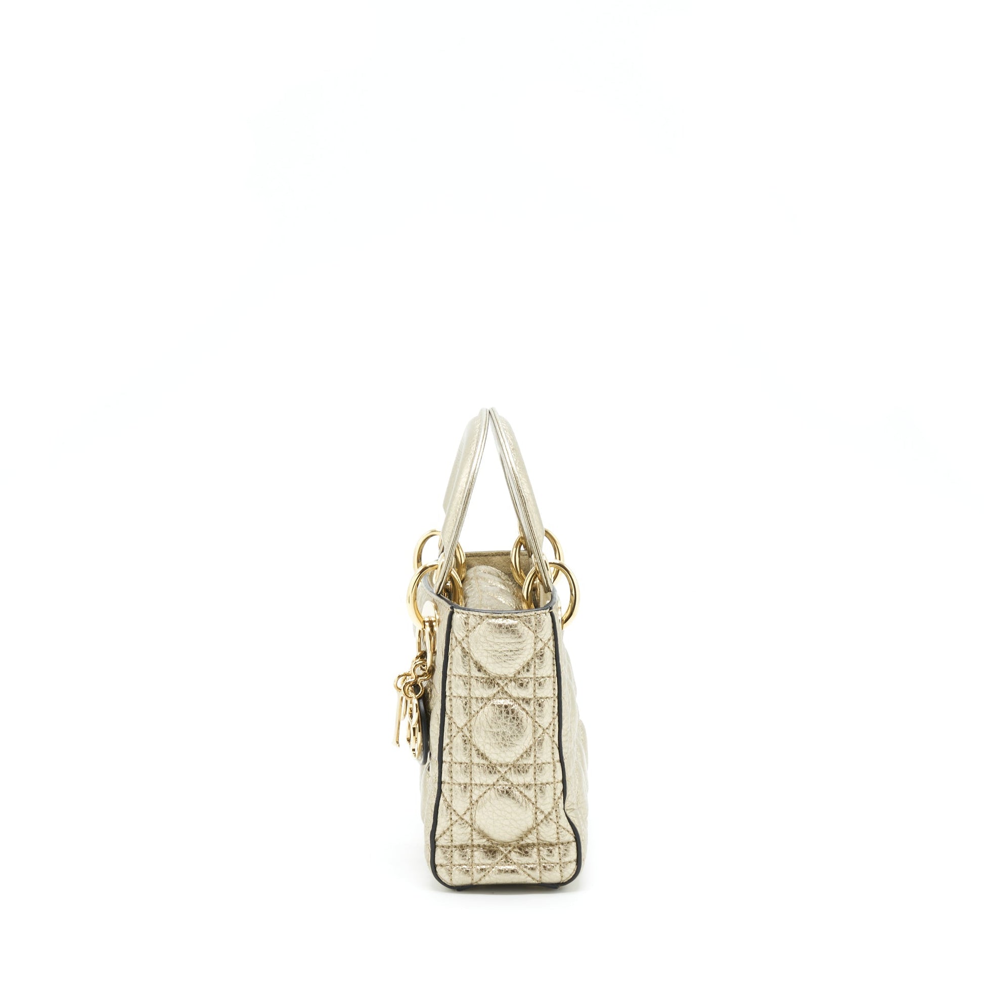 Dior Lady Supple Grained Calfskin Metallic Handbag Gold Mini Travel Bag