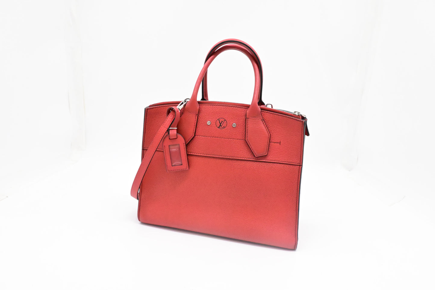 Louis Vuitton City Steamer MM Taurillon Leather Red Handbag