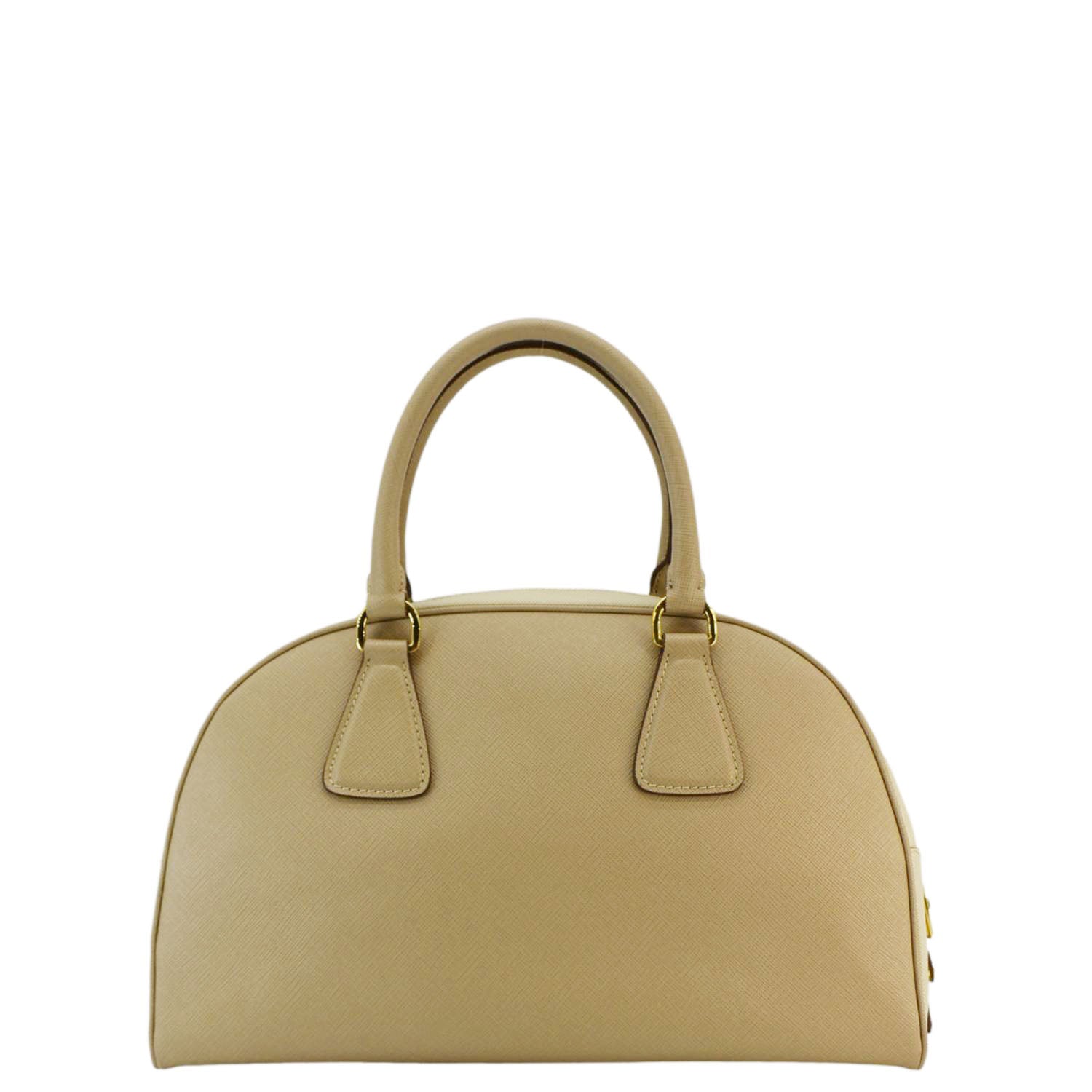 Bowling Saffiano Satchel Bag Leather Cream Travel Bag