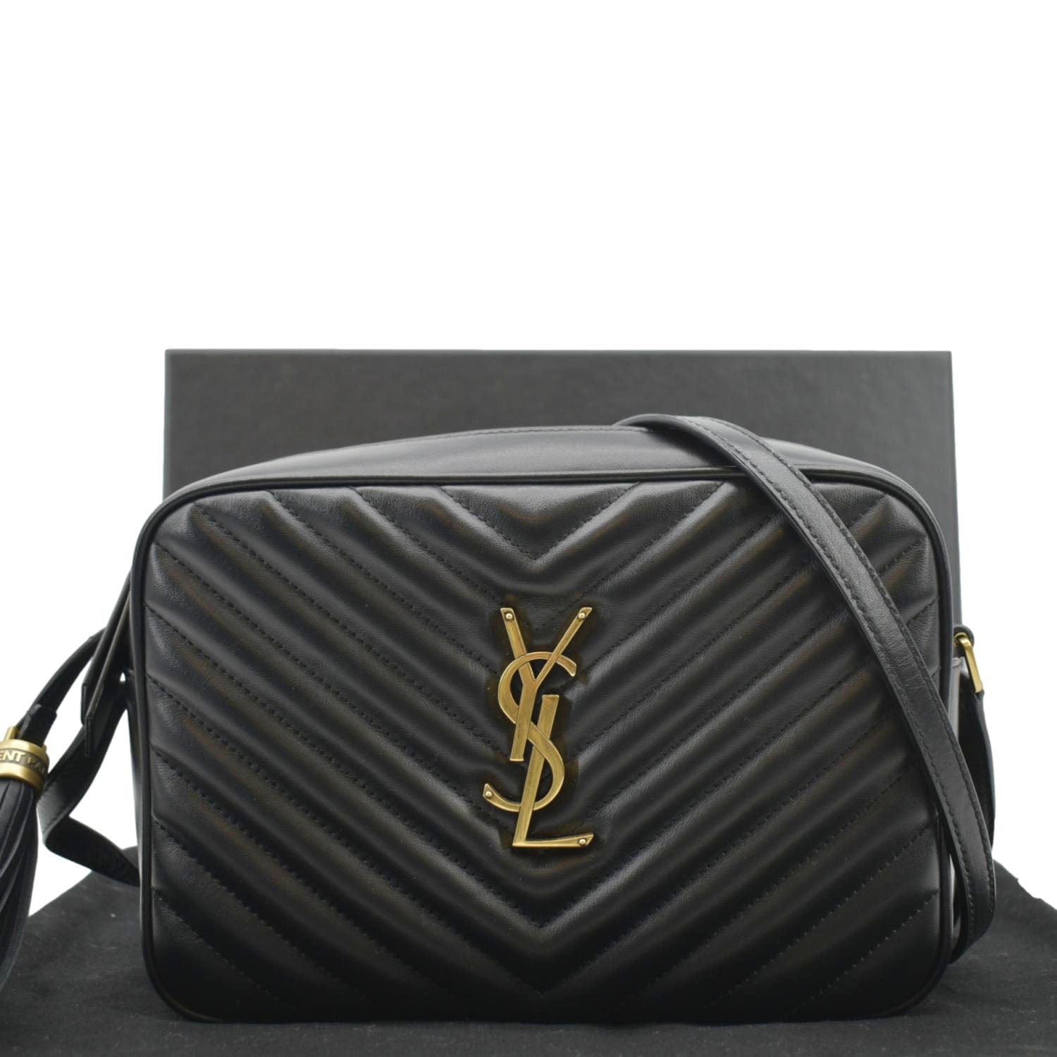 YSL Saint Laurent Yves Lou Chevron Camera Crossbody Bag Leather Black