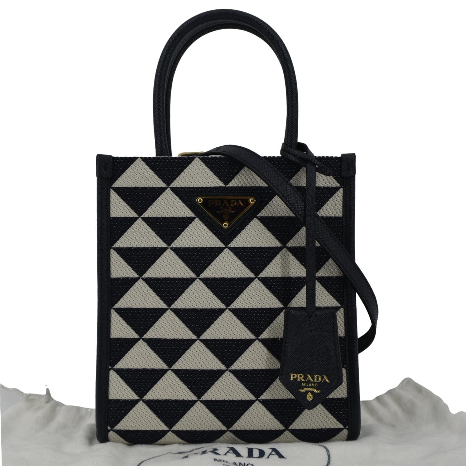 Prada Triangolo Jacquard Symbole Tote Crossbody Bag Blue Navy Mini