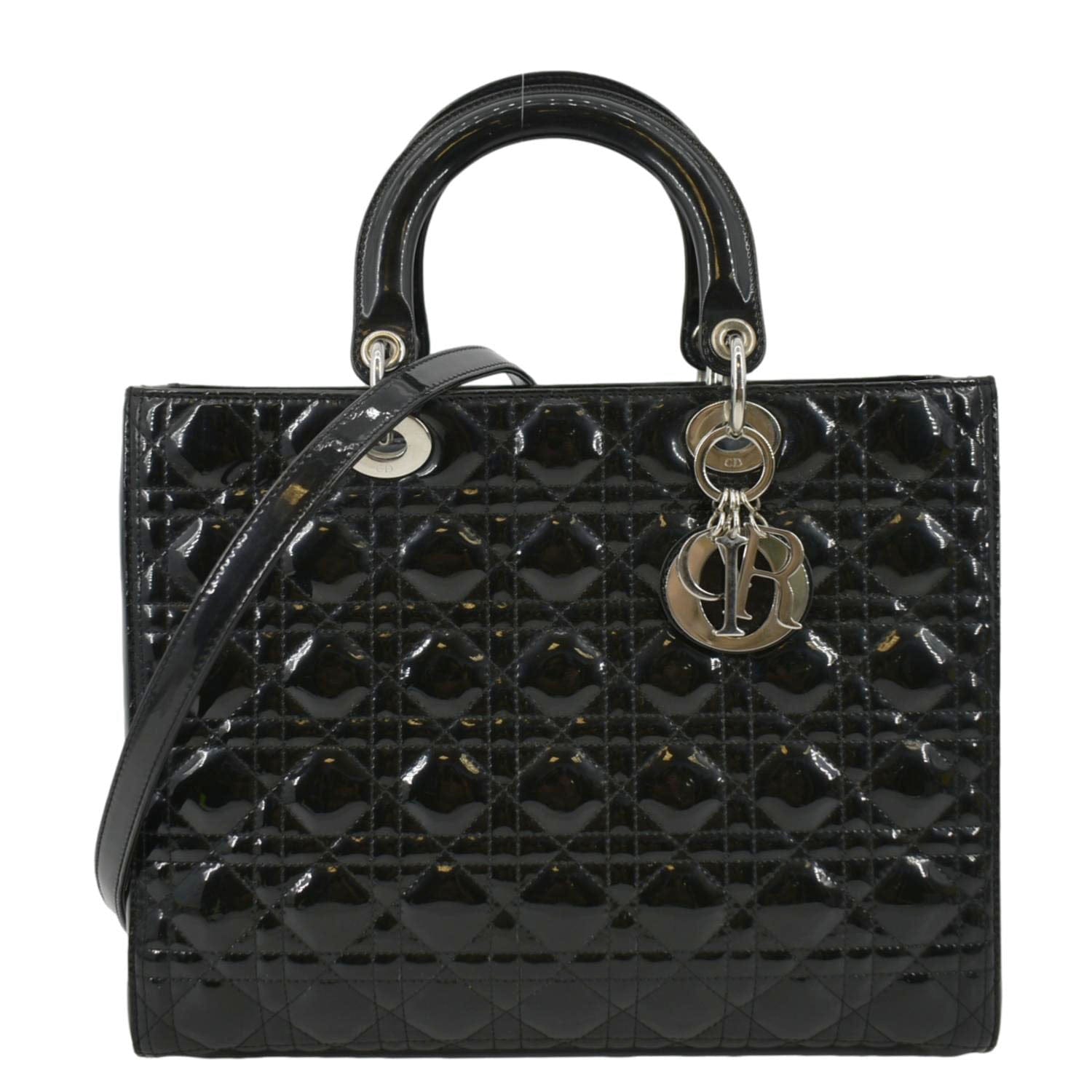 Dior Lady Large Patent Shoulder Bag Leather Quilted