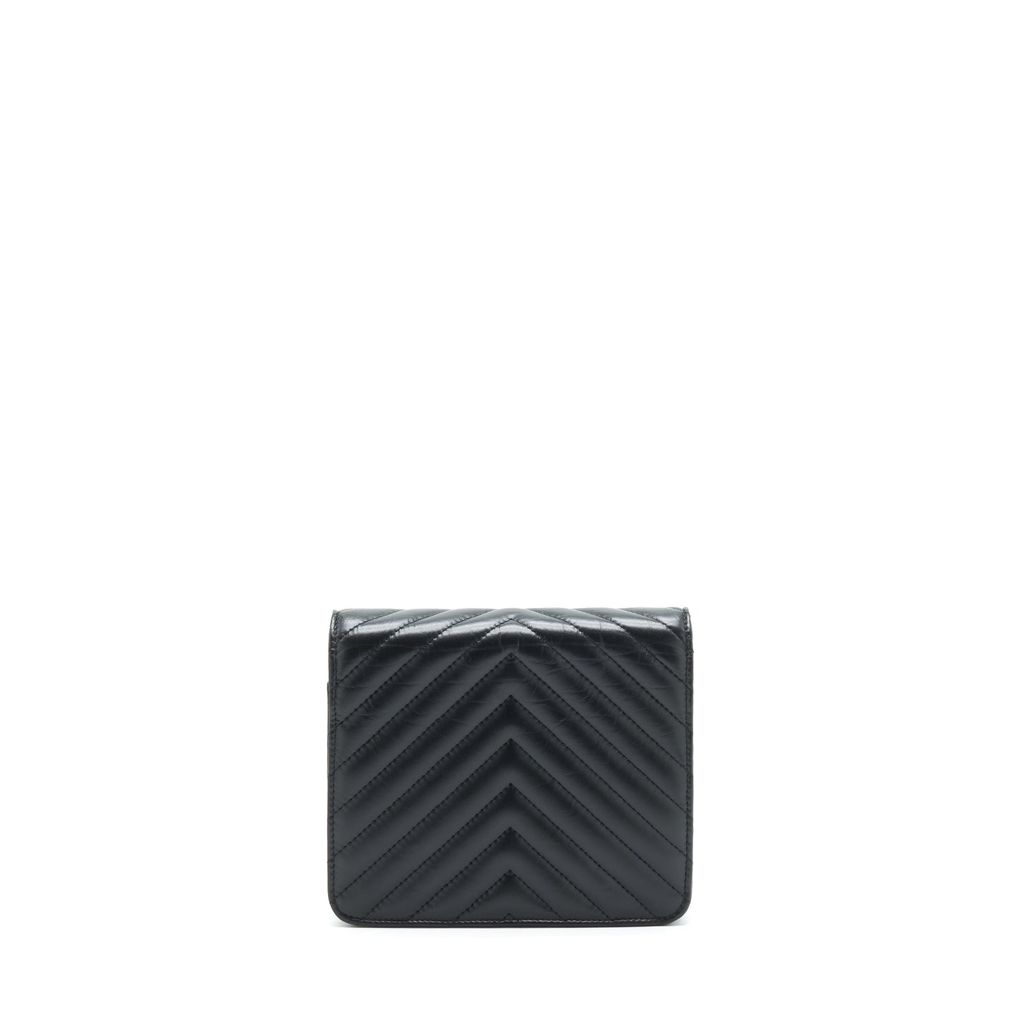 Chanel 2.55 Square On Chevron Calfskin So Black Wallet Case