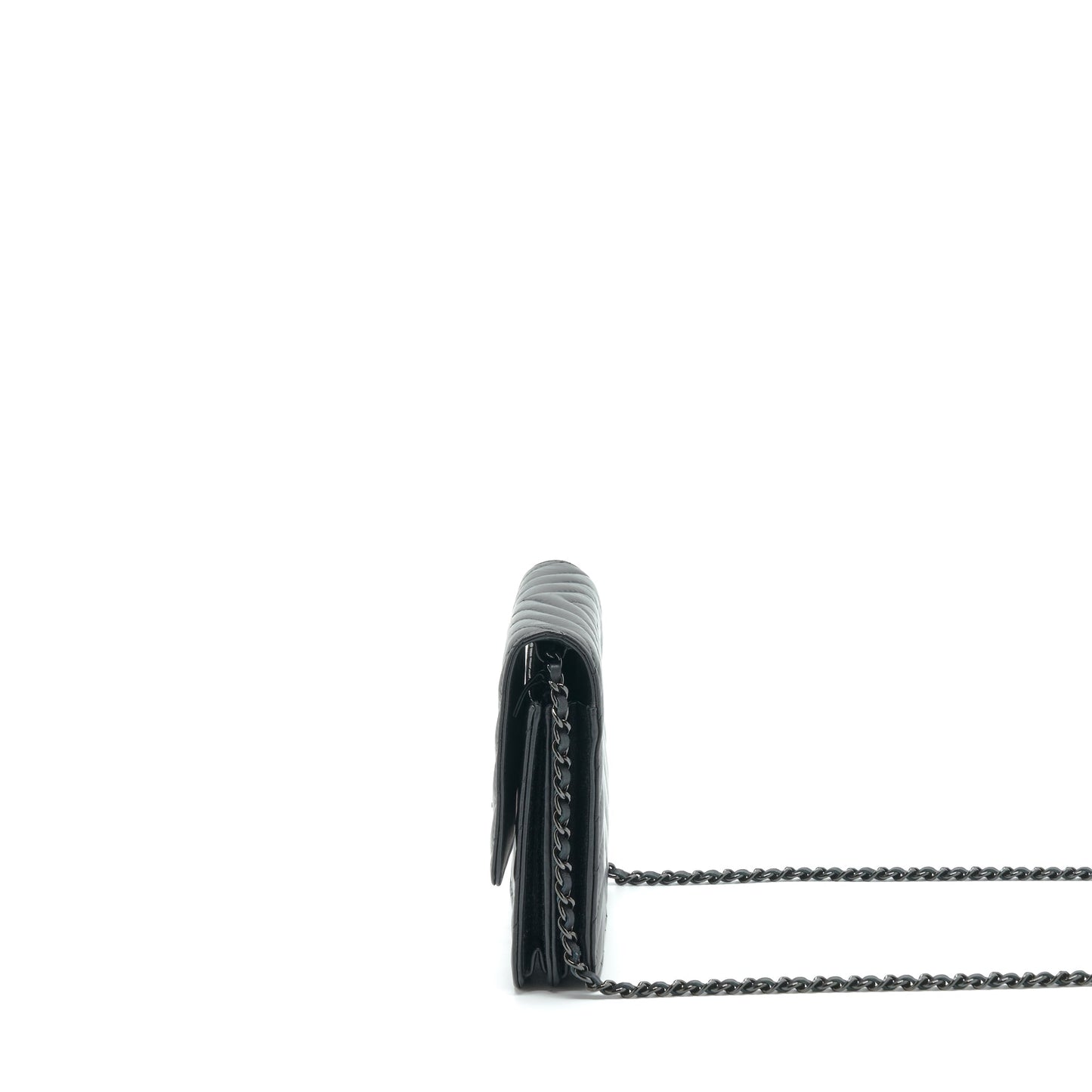 Chanel 2.55 Square On Chevron Calfskin So Black Wallet Case