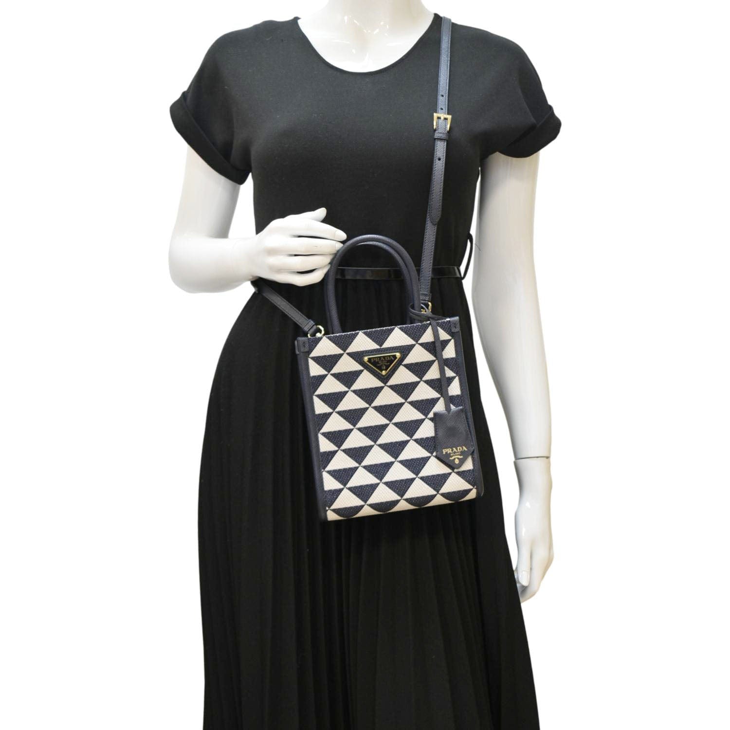 Prada Triangolo Jacquard Symbole Tote Crossbody Bag Blue Navy Mini